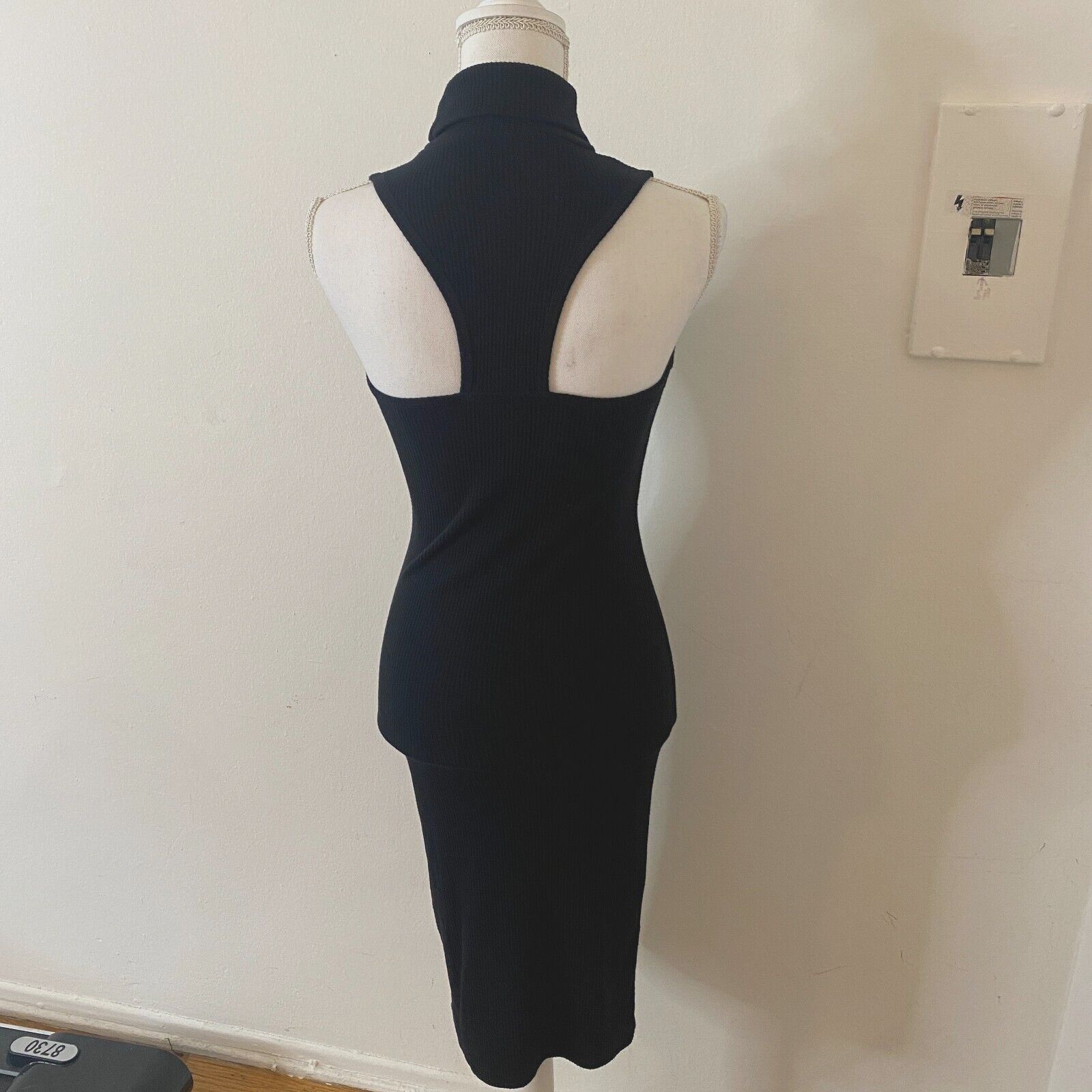Other Black Mock Neck Ribbed Bodycon Sleeveless Cut Out Dress S Size S / US 4 / IT 40 - 2 Thumbnail