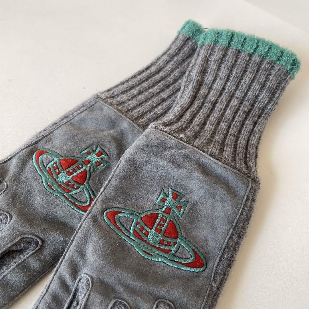 Vivienne Westwood Orb Embroidered Sheep Suede Wool Gloves Size ONE SIZE - 3 Thumbnail