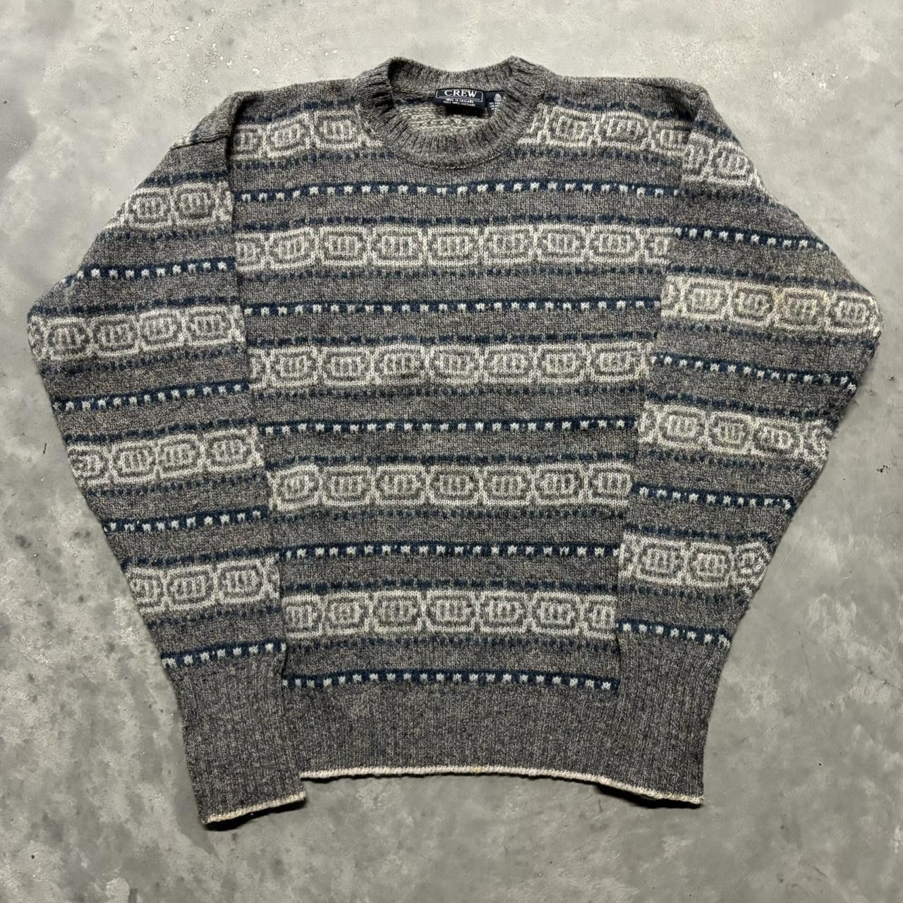 Japanese Brand × Vintage Crazy Vintage Y2K/2000s Grey Striped Pattern 100% Wool Essential Sweater! Size US L / EU 52-54 / 3 - 1 Thumbnail
