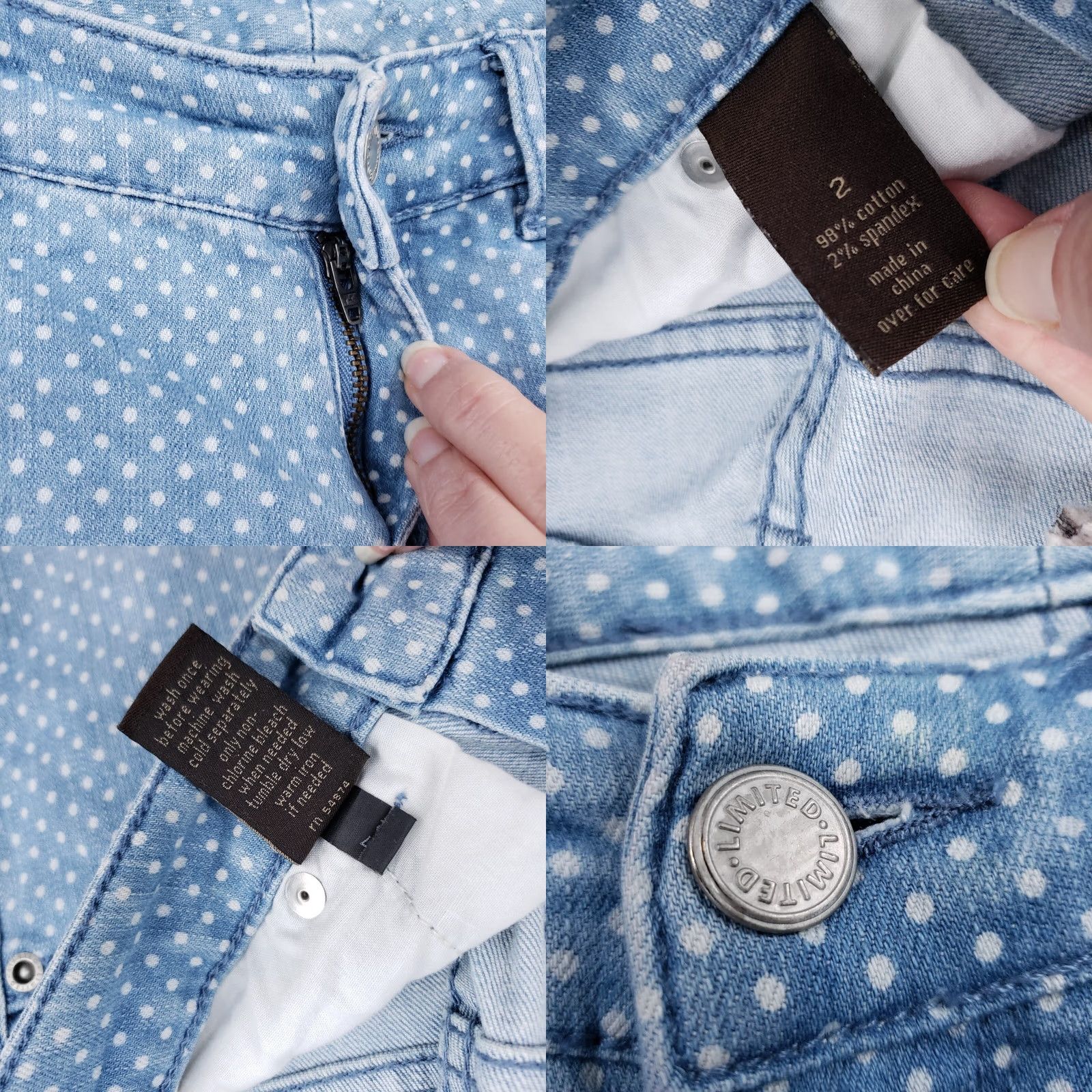 Vintage The Limited Jeans Womens 2 Blue Skinny Low Rise Light Wash Polka Dots Zip Fly Size 26" / US 2 / IT 38 - 8 Thumbnail