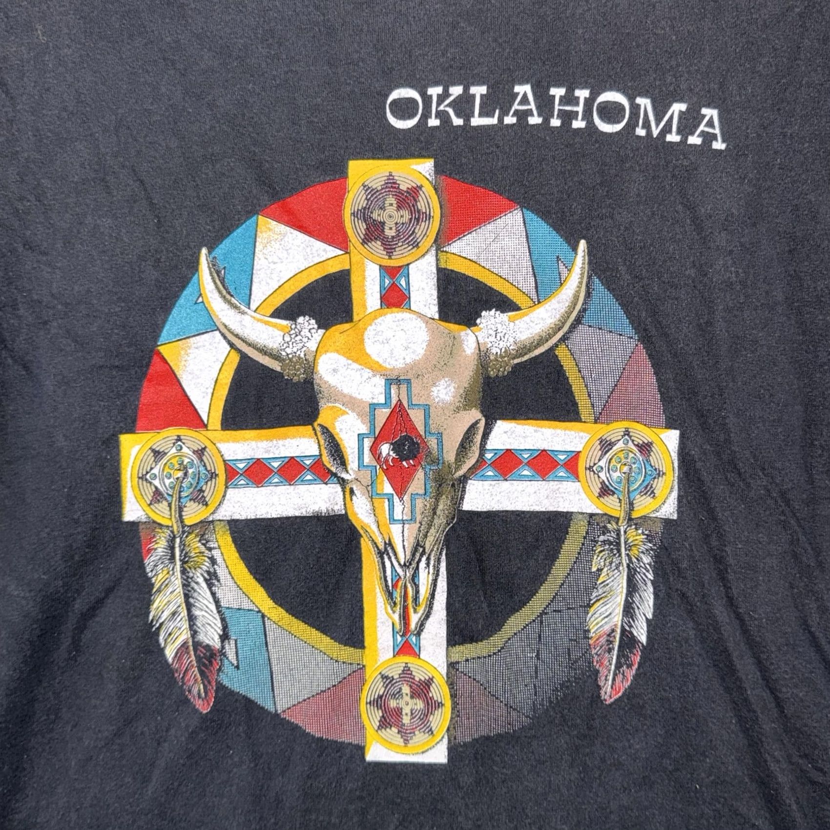 Delta VINTAGE Delta Oklahoma Shirt Mens XL Black Western Skull Graphic Tee USA Size US XL / EU 56 / 4 - 4 Thumbnail