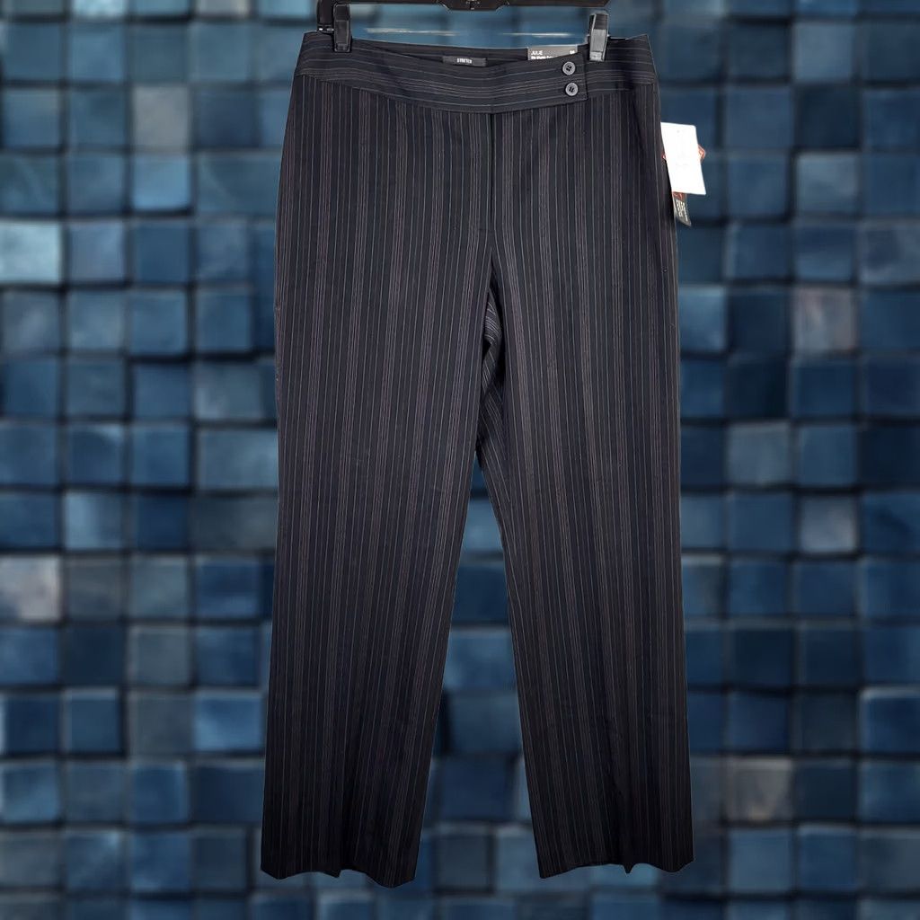Vintage STYLE & Co. Dress Pants Striped Black White Stretch Straight Leg Size 10 Womens Pants Size 32" / US 10 / IT 46 - 1 Thumbnail