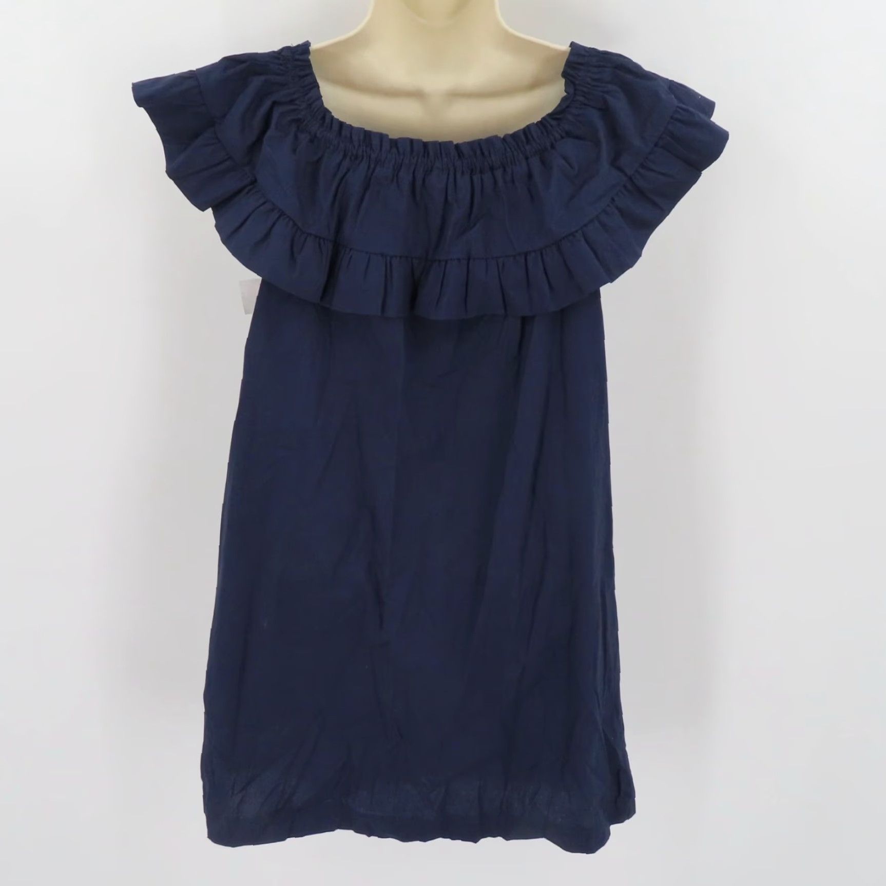 Vintage Women Medium Made in Italy Navy Blue Cotton Blend Ruffle Off Shoulder Dress NEW Size M / US 6-8 / IT 42-44 - 4 Thumbnail