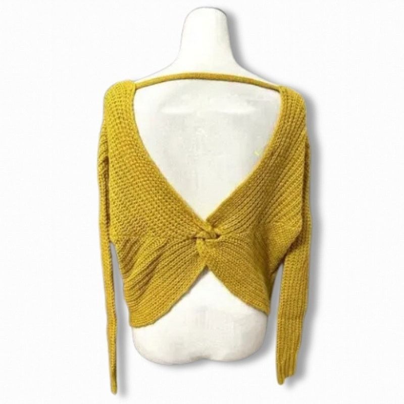 Other Kaisely Sweater Cropped Open Back Waffle Knit Mustard Small Size S / US 4 / IT 40 - 4 Thumbnail