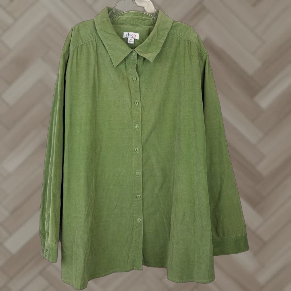 CO D&Co Denim Co Corduroy Top Womens 3X Button Front Green Tunic Plus Shirt Size XXL / US 16-18 / IT 52-54 - 1 Thumbnail
