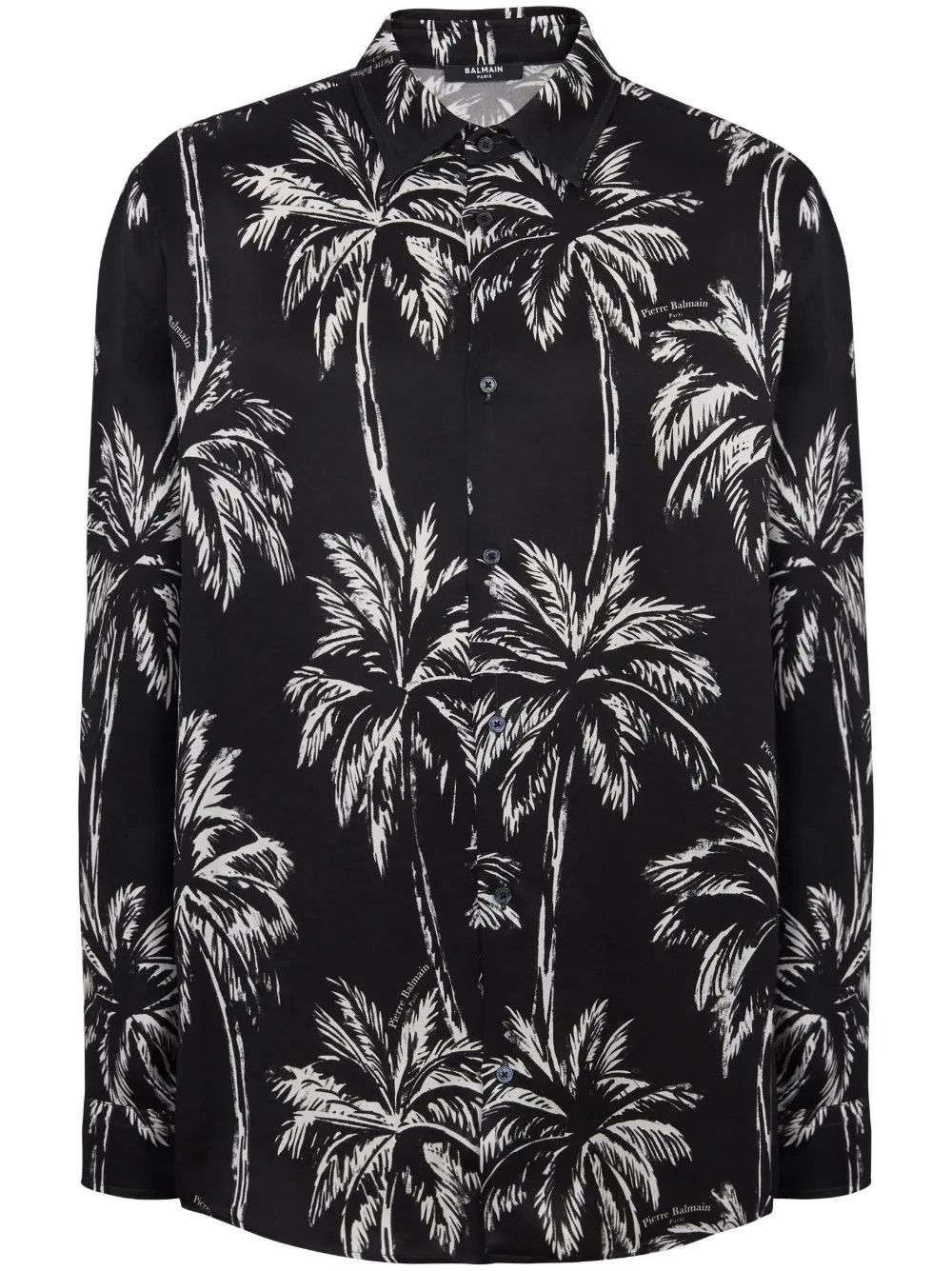 o1s1wg110925 Plam Tree Print Satin Shirt in Black/White
