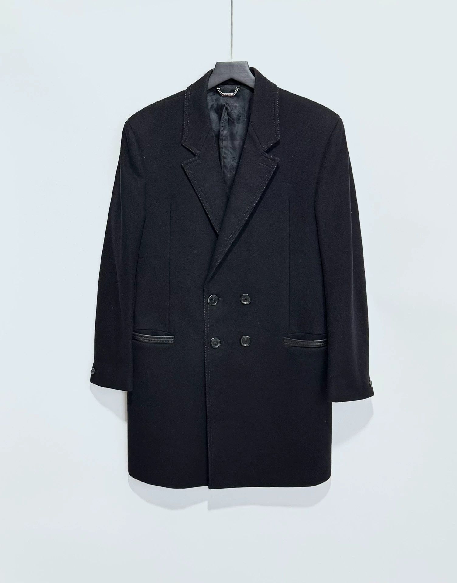Versace Versace Wool Double-Breasted Coat w/ Leather Trim Medusa Size US S / EU 44-46 / 1 - 1 Thumbnail
