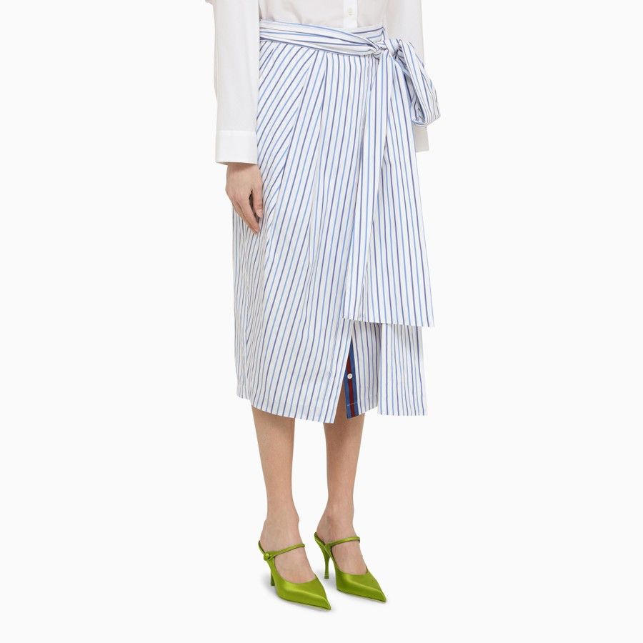 Dries Van Noten o1d2blof0824 Striped Cotton Midi Skirt in Light Blue & White Size 26" / US 2 / IT 38 - 3 Thumbnail