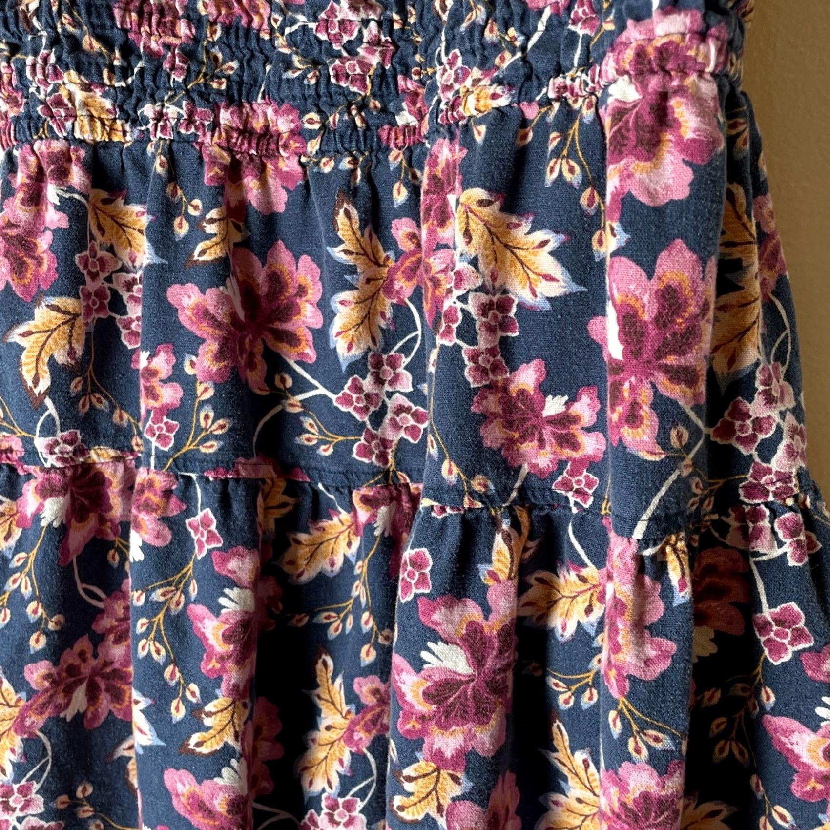 Old Navy Old Navy Midi Dress Women's Size Large Blue Floral Linen Tiered Sundress Bohemian 90s Fashion Size L / US 10 / IT 46 - 4 Thumbnail
