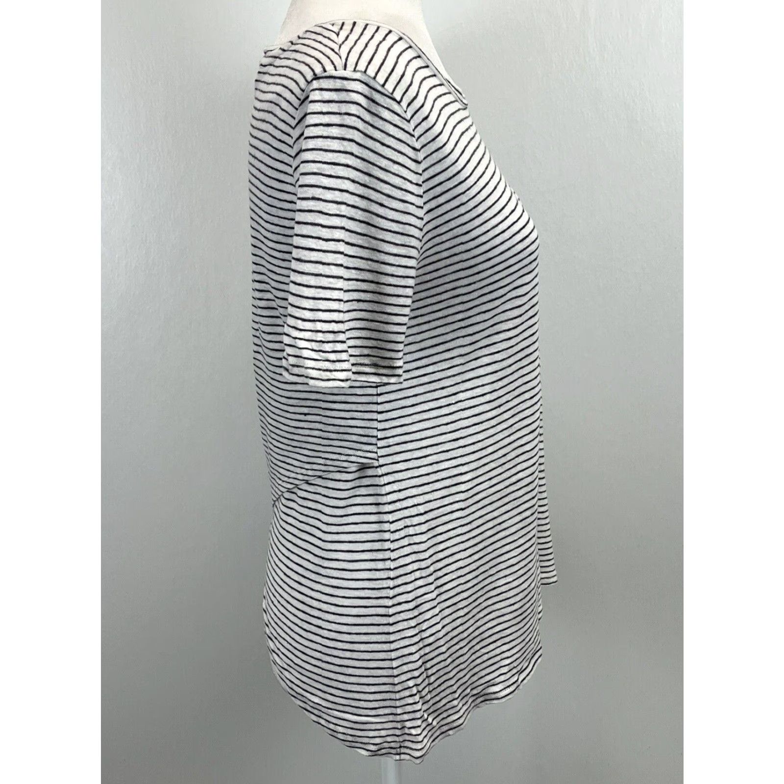 Banana Republic WOMENS Banana Republic Striped Linen Blend T-Shirt Size S White & Black Casual Size S / US 4 / IT 40 - 4 Thumbnail