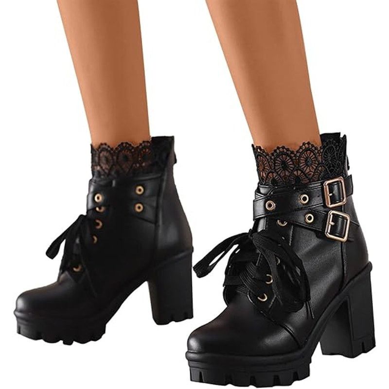 Other Women's Lace up Belt Buckle Boot Chunky Block High Size US 8 / IT 38 - 14 Thumbnail