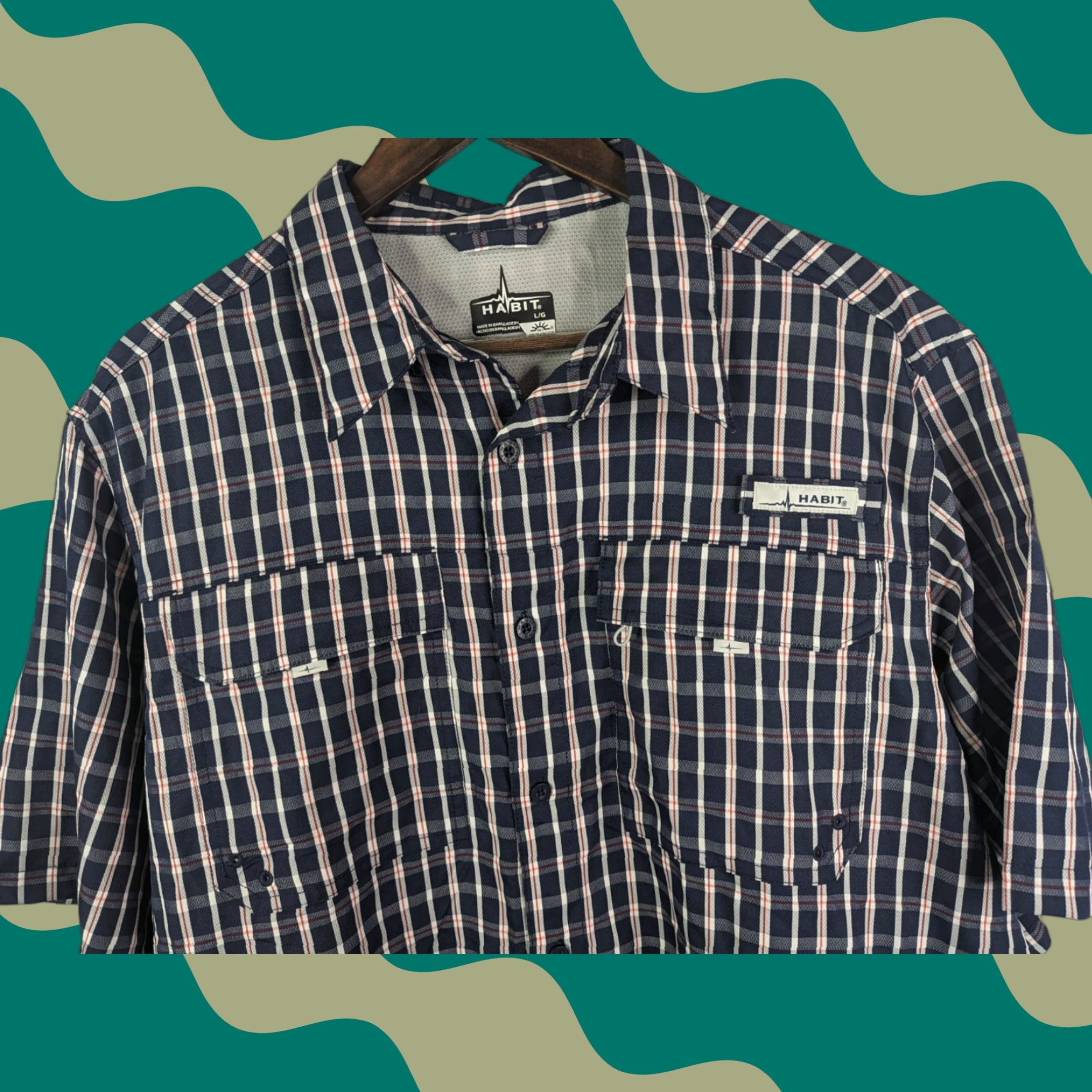 Habitat Habit Men's Vented Shirt UPF 40+ Fish Finder Peacoat Plaid L Size US L / EU 52-54 / 3 - 1 Thumbnail
