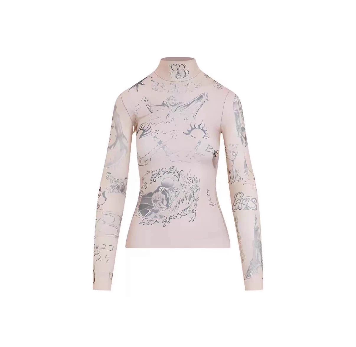 Balenciaga Balenciaga Brown Mesh Silk Tattoo Print Long Sleeve Top L Size L / US 10 / IT 46 - 9 Thumbnail