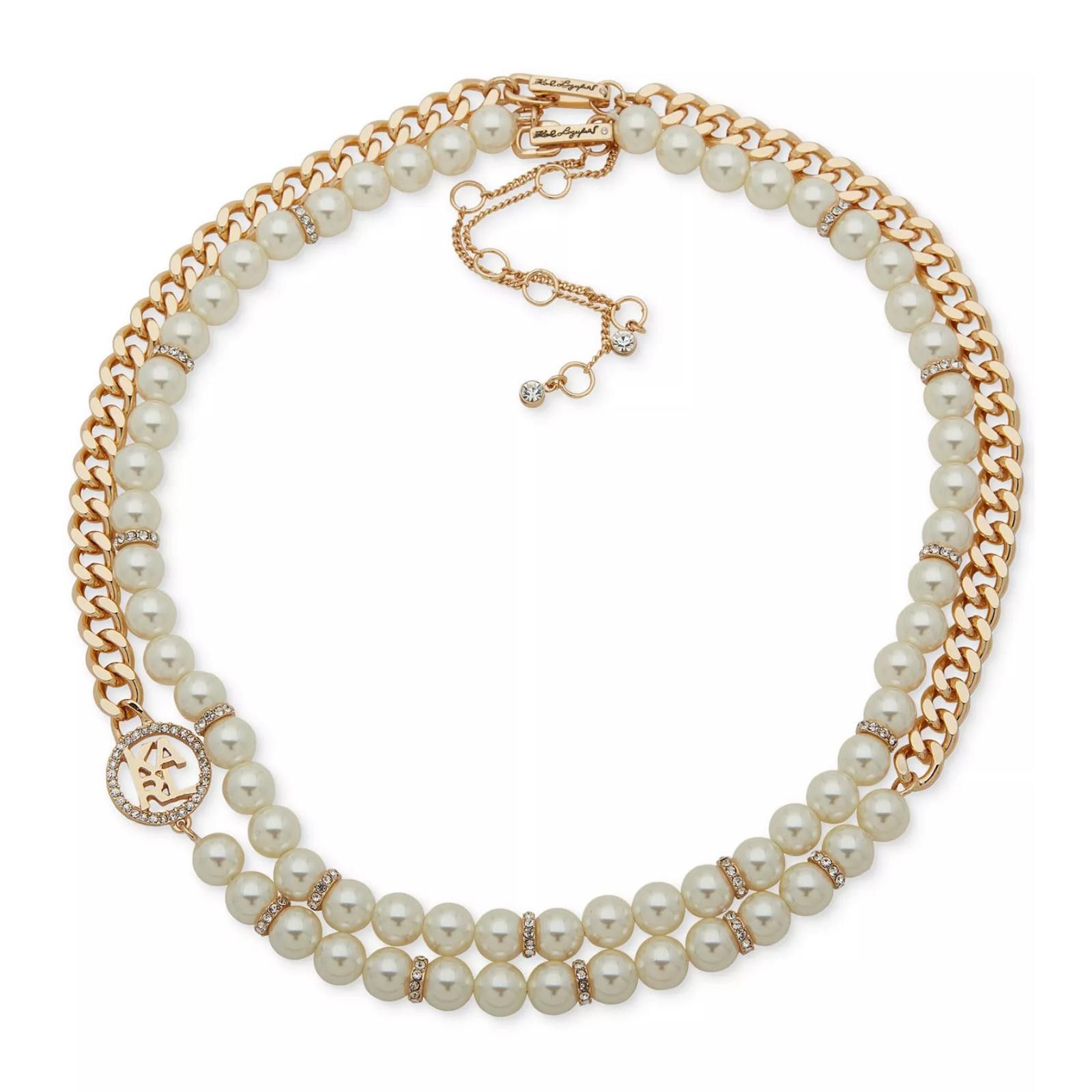 Karl Lagerfeld KARL LAGERFELD Gold-Tone Pearl Omega Double Row Necklace Size ONE SIZE - 1 Thumbnail