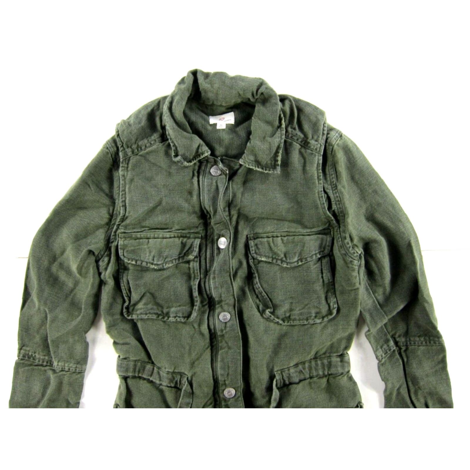 Vintage VINTAGE Adriano Goldschmied Linen Army Green Pocket Utility Military Field Jacket XS Size XS / US 0-2 / IT 36-38 - 4 Thumbnail