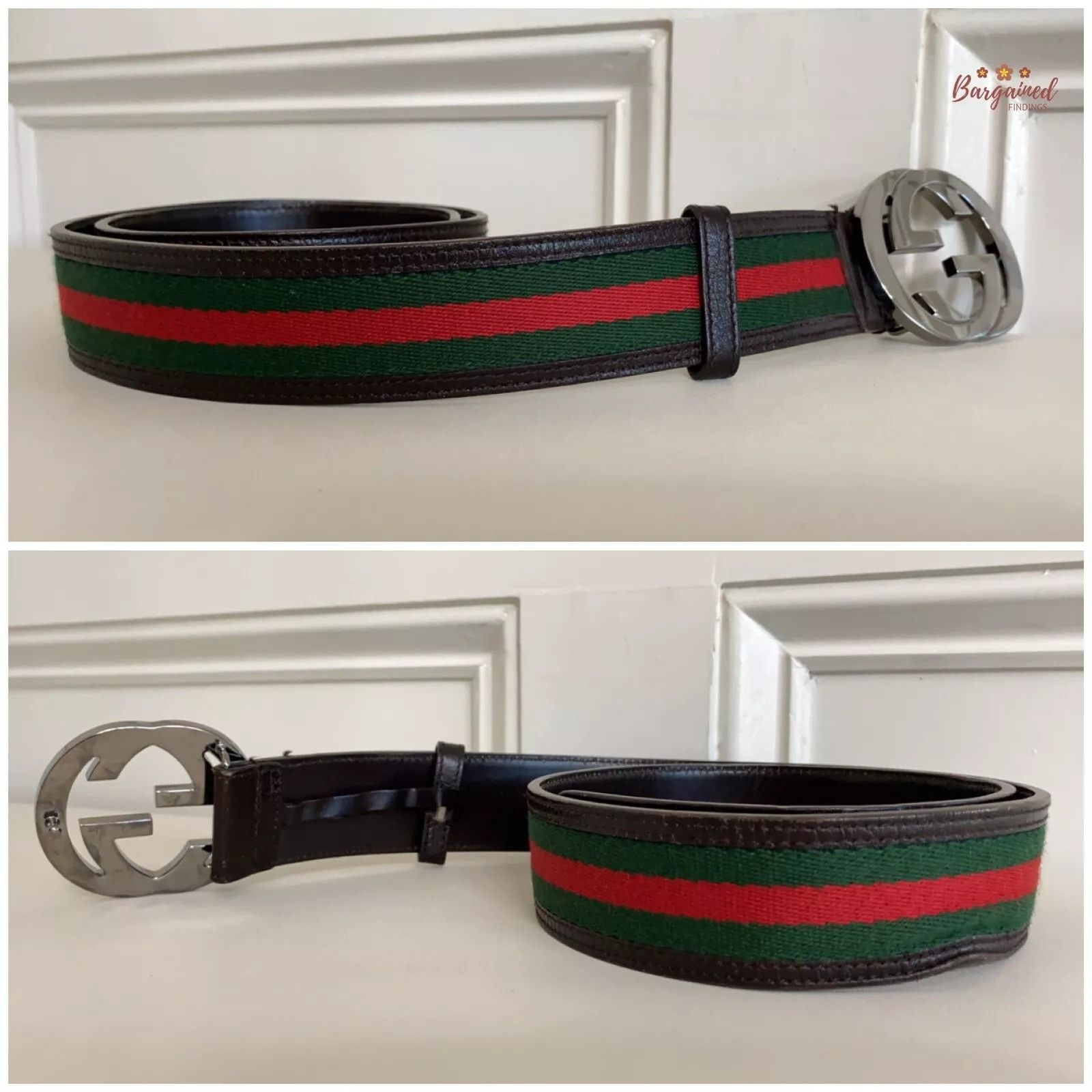 Gucci Gucci Web Green/Red Canvas Silver Interlocking G Buckle Belt Size 30 - 8 Thumbnail