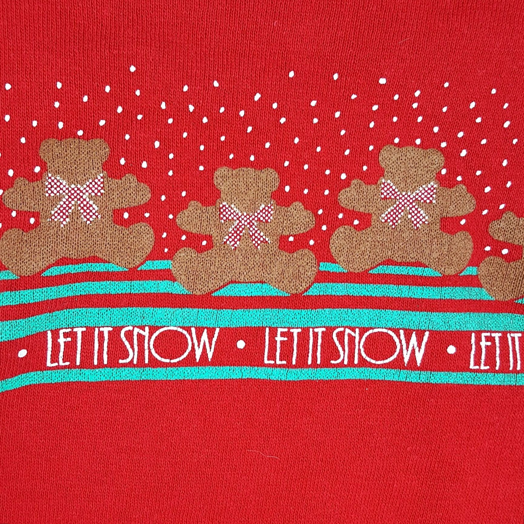 Tultex VINTAGE 80s Let It Snow Teddy Bear Women's M Red Tultex Sweatshirt Crewneck Pullover Size M / US 6-8 / IT 42-44 - 3 Thumbnail