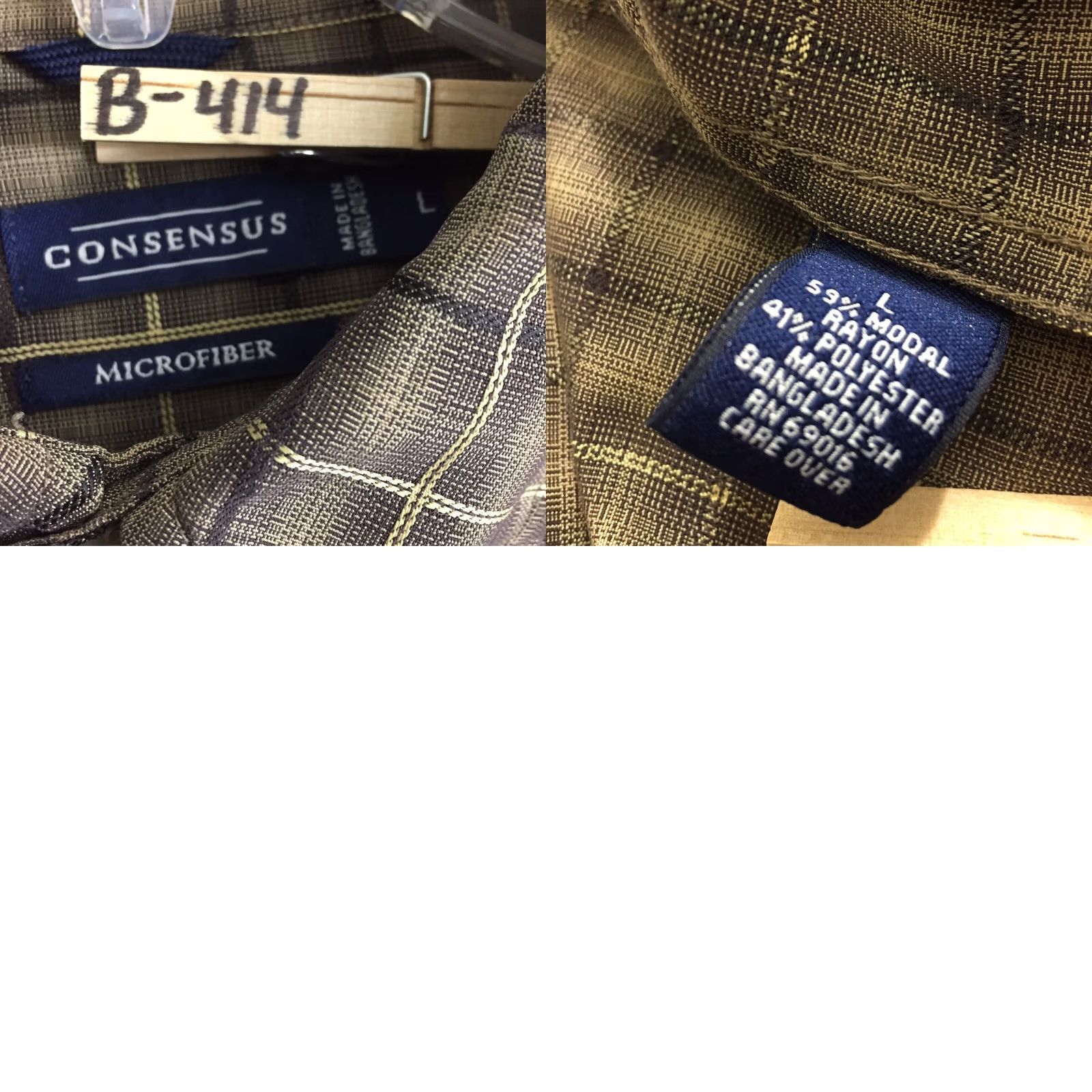 Vintage Consensus Shirt Mens Large Beige Black Plaid Long Sleeve Button Up Microfiber Size US L / EU 52-54 / 3 - 8 Thumbnail