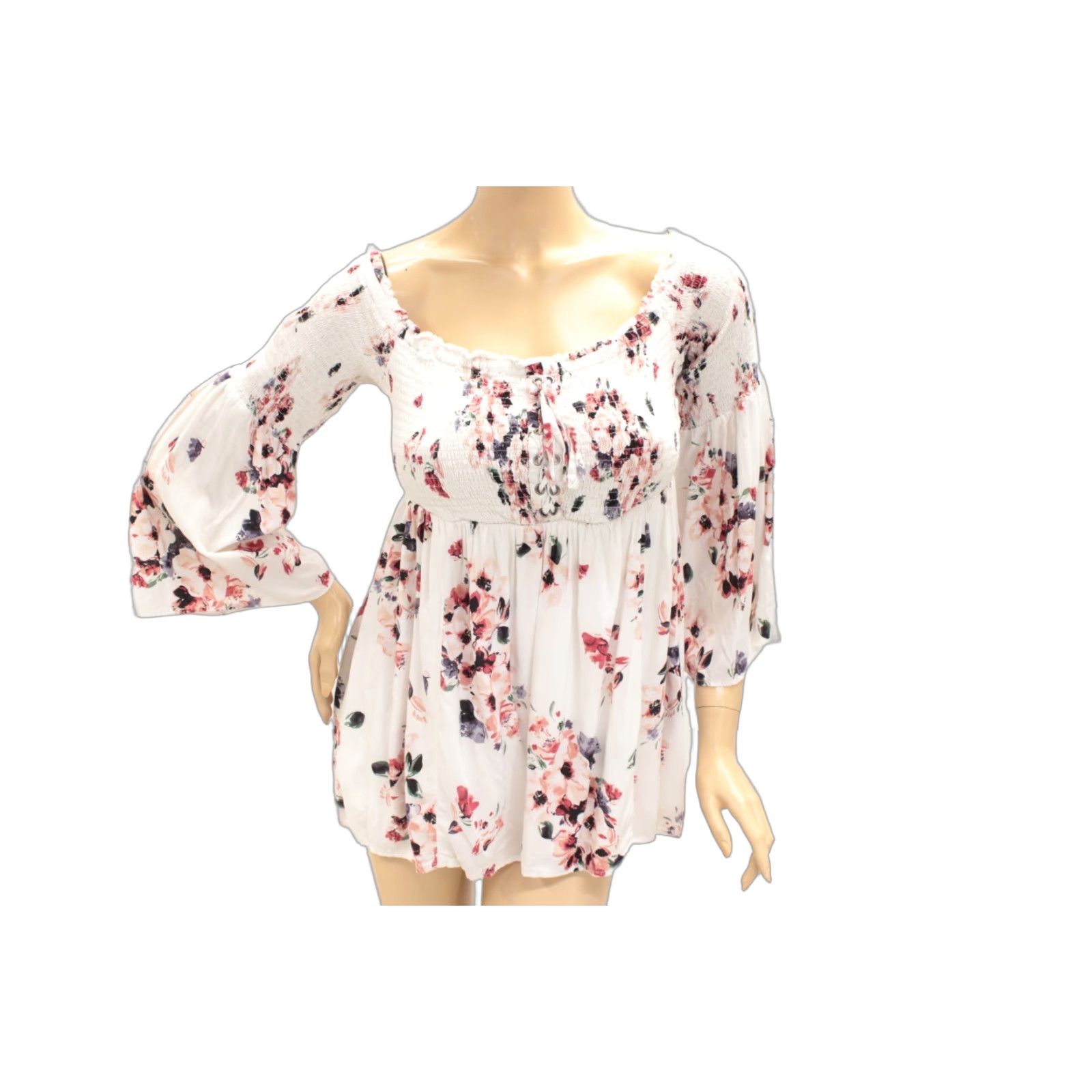 Torrid Torrid Off Shoulder Top Floral White 2X Torrid Lace-Up Smocked Modal Blouse Women's PTNS Size XXL / US 16-18 / IT 52-54 - 1 Thumbnail