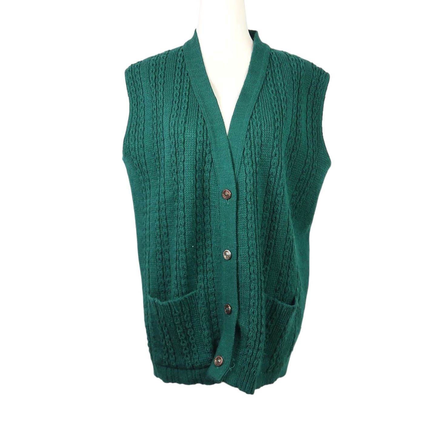 Vintage VINTAGE 90s Carriage Court dark green cable knit sweater vest cardigan Vest S Women Sleeveless Button front Casual Fall Winter 90s 80s Womens Size S / US 4 / IT 40 - 2 Thumbnail