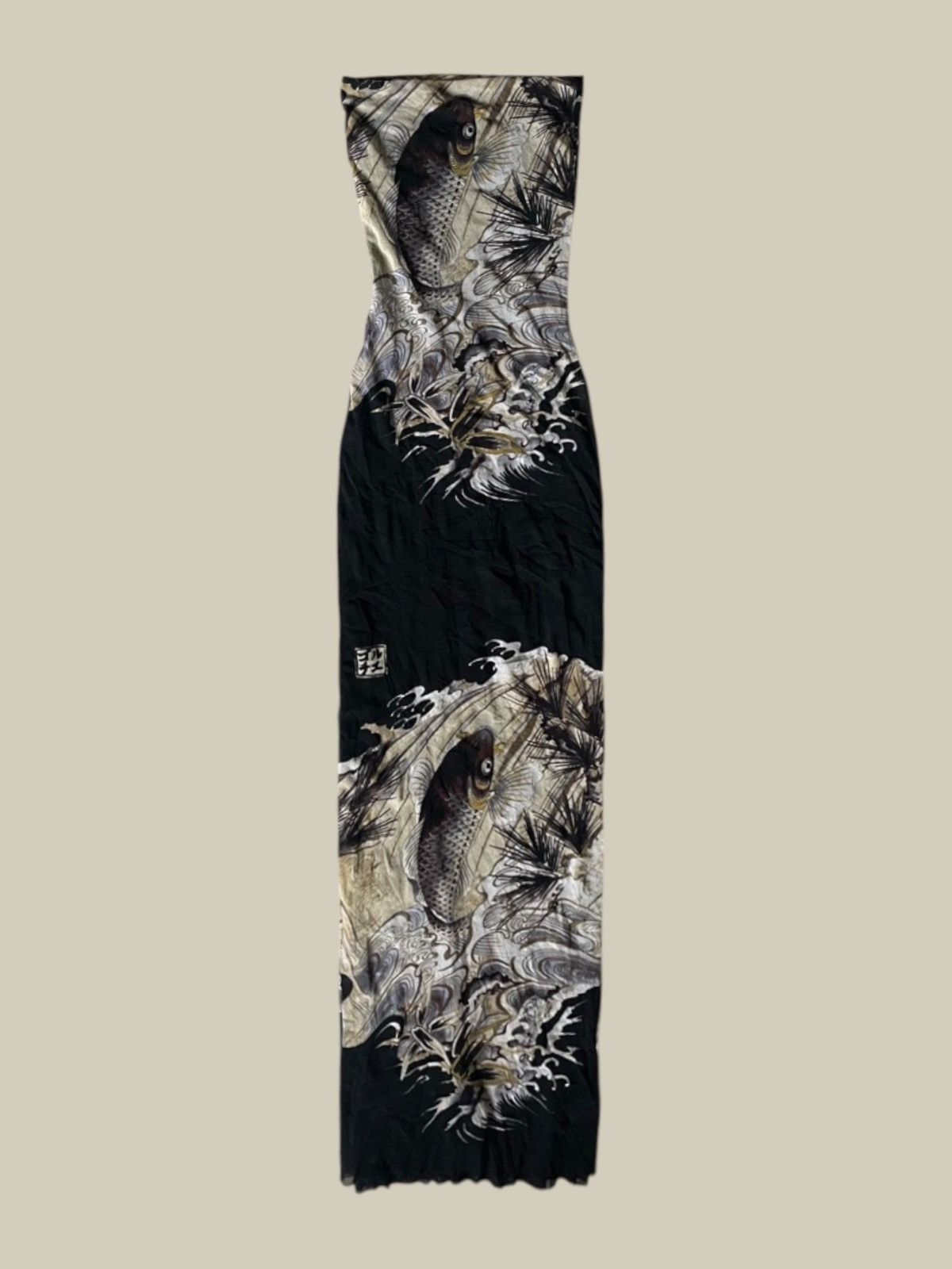 chinese dress ladies 1996 Jean Paul Gaultier Tribal Tattoo Mesh Maxi Dress