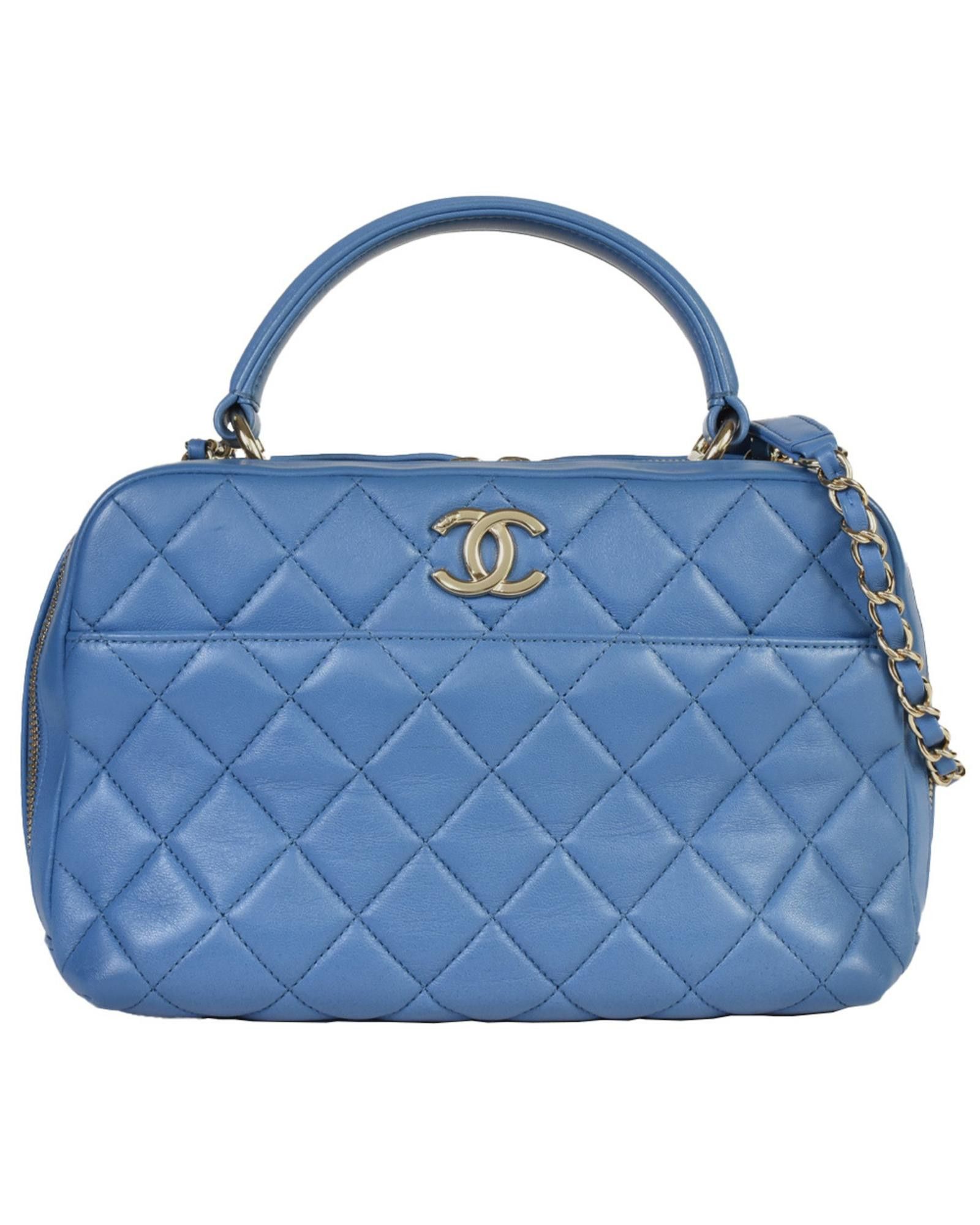 image of Chanel Blue Suede Quilted Handbag, Women's