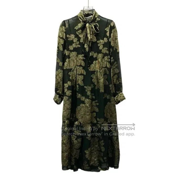 Saint Laurent Paris YSL Dark Green Gold Floral Silk Dress. Size XS / US 0-2 / IT 36-38 - 1 Thumbnail