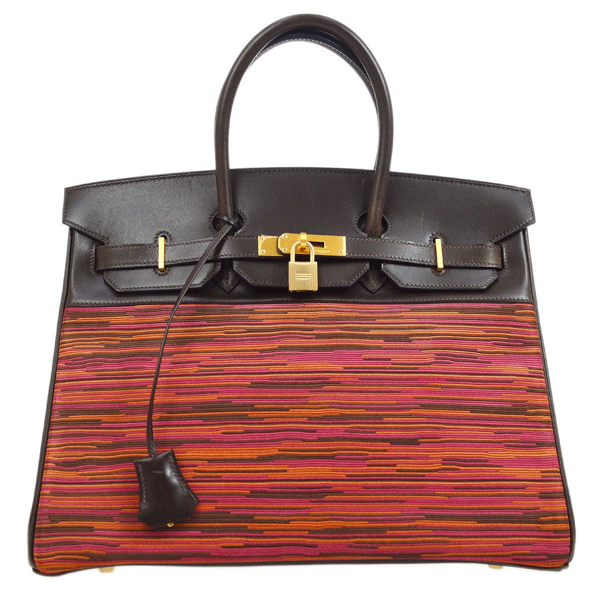 image of Hermes 2003 Birkin 35 Vibrato Calf Purple Orange Ebene 45652 in Black, Women's