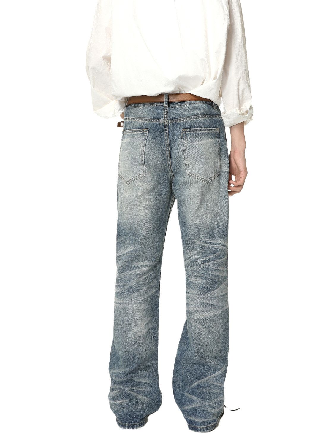 Japanese Brand Men's street washed retro distressed wide-leg straight jeans Size US 32 / EU 48 - 5 Thumbnail