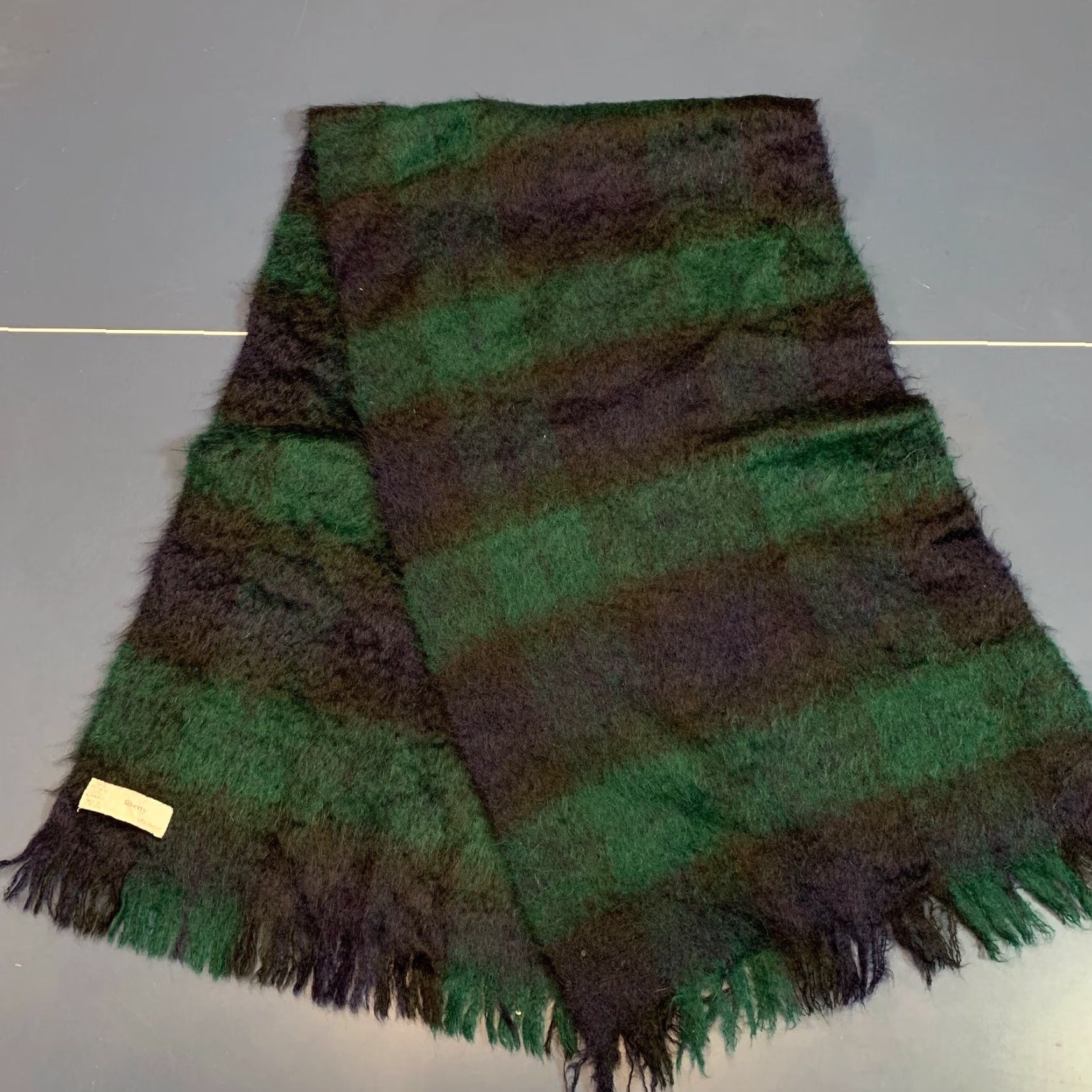 Liberty London VINTAGE Liberty Of London Mohair Wool Scarf Tartan Plaid Scotland 68x20 Green Fringe Wool Scarf Womens 68 in 20 in Size ONE SIZE - 5 Thumbnail