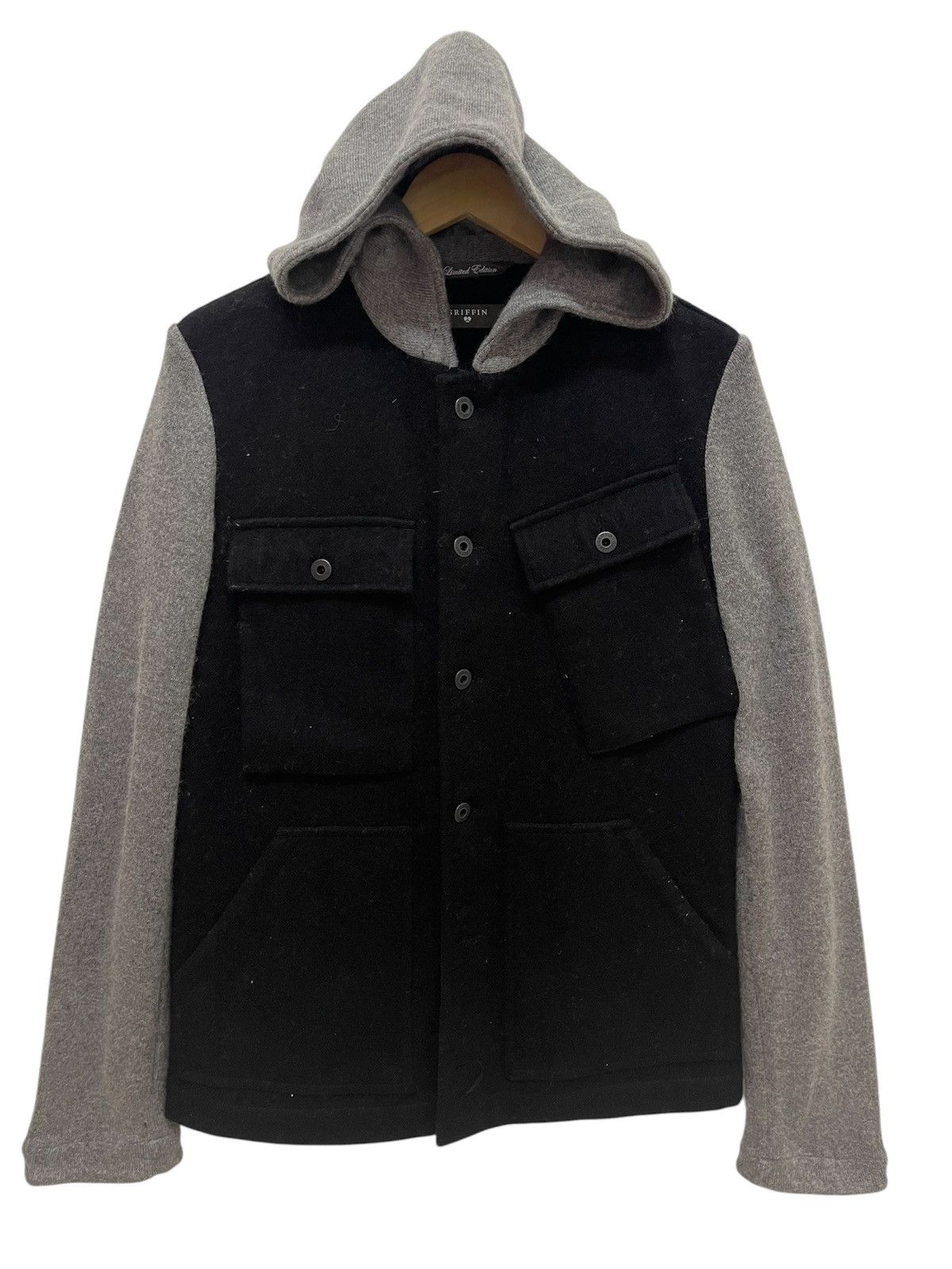 Griffin BLACK GRIFFIN HOODIE WOOL PATCH POCKETS JACKET Size US S / EU 44-46 / 1 - 2 Thumbnail