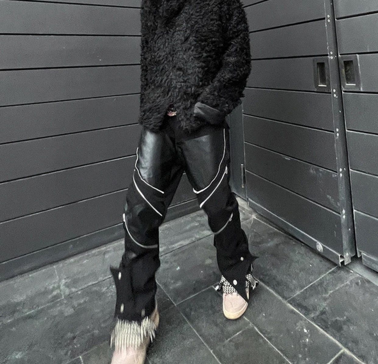 Leather Long Black Patchwork Pu Leather Pants Size US 34 / EU 50 - 5 Thumbnail