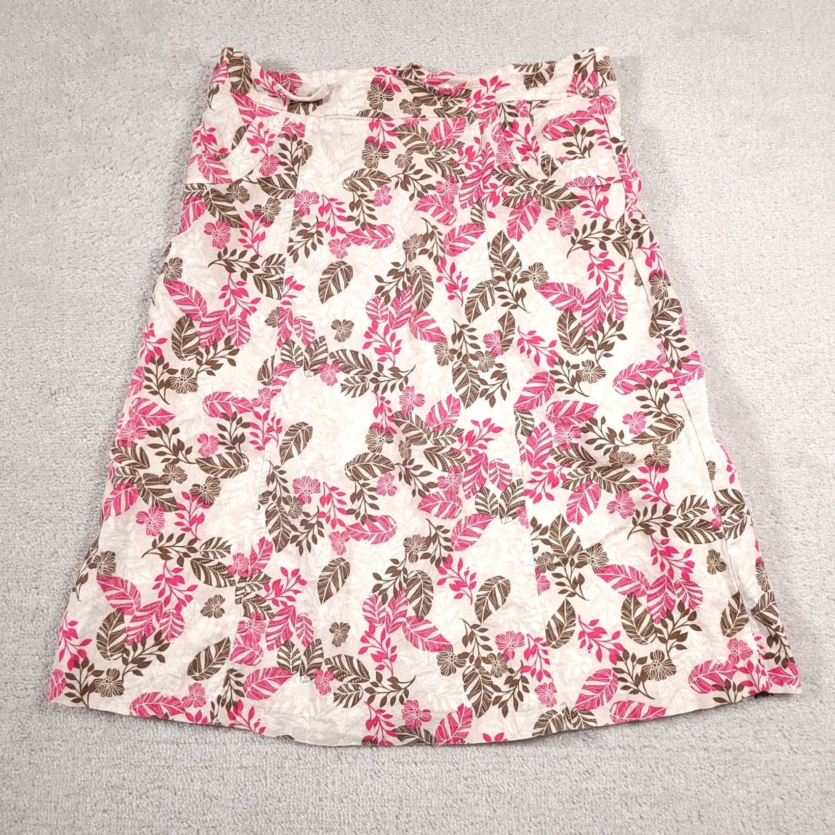 Vintage Christopher & Banks Skirt Women's 10 Floral Linen Blend Zip Lined Below The Knee Amazing Core Rules Size 32" / US 10 / IT 46 - 2 Thumbnail