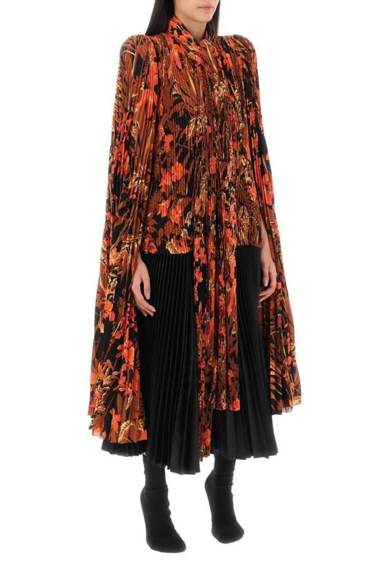 Balenciaga o1bcso1str0225Orange Foliage Scarf Pleated Blouse Multicolor Size S / US 4 / IT 40 - 2 Thumbnail
