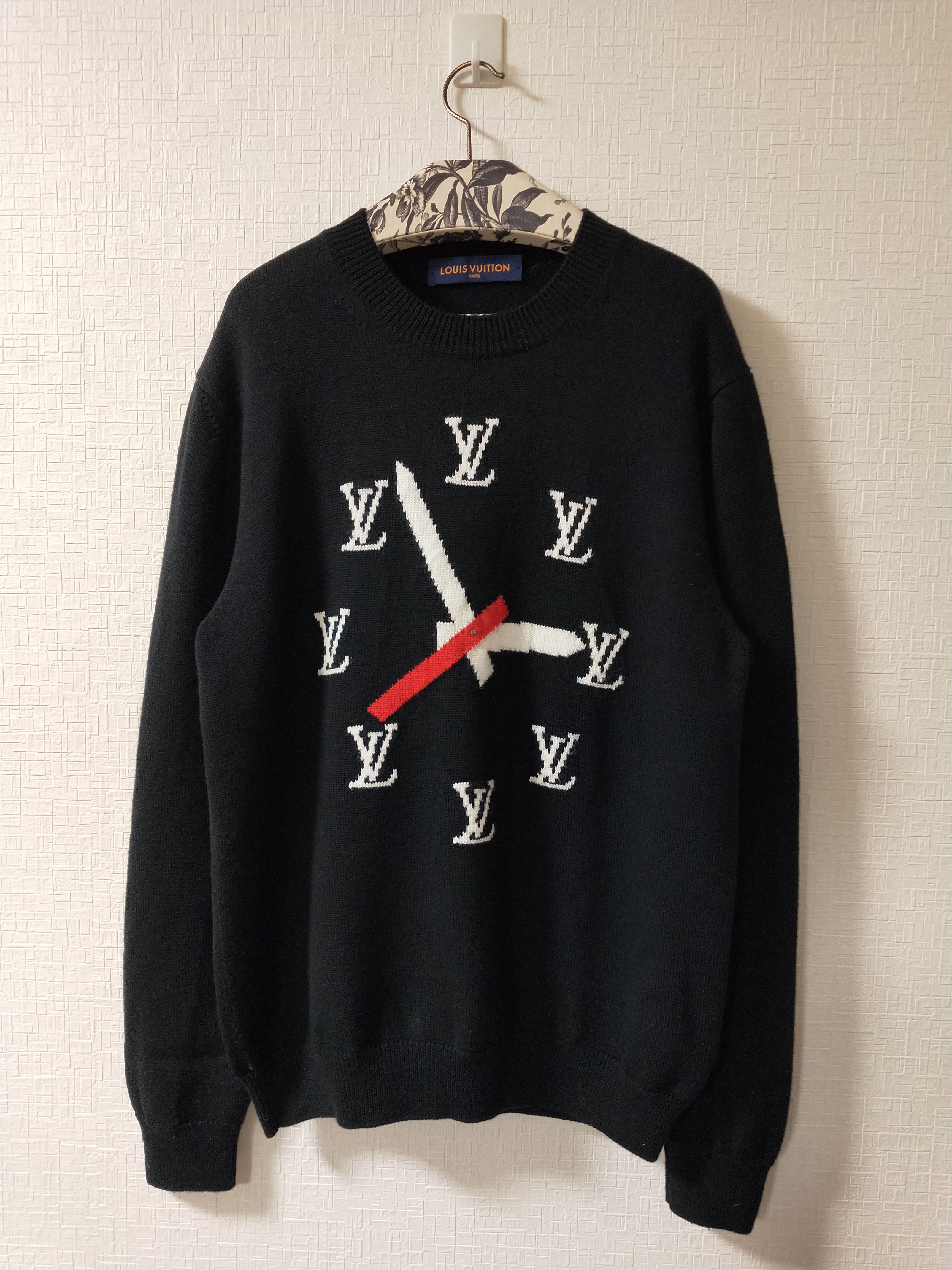 Pre-owned Louis Vuitton Intarsia Clock Logo Sweater In Black
