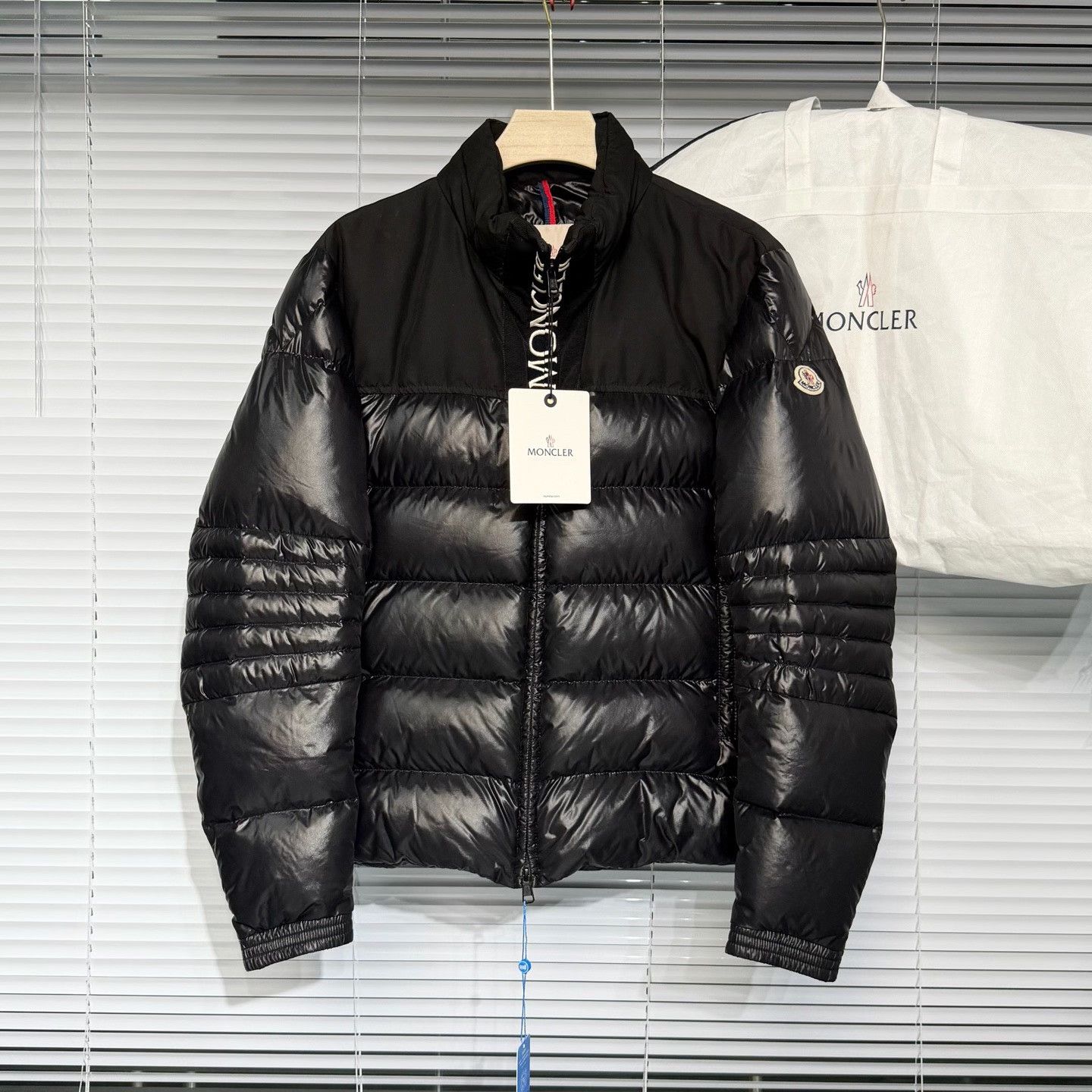 moncler black puffer jacket with logo embroidery