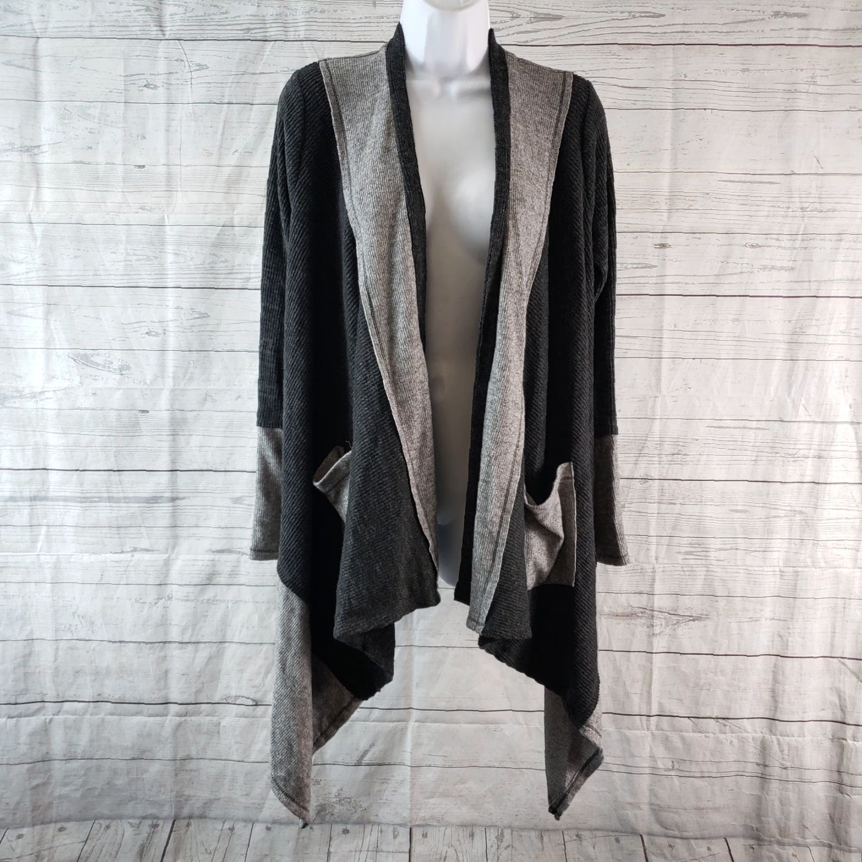 Vintage Knox Rose Cardigan Womens Sz Small Gray Open Front Long Sleeve Pockets Ribbed Size S / US 4 / IT 40 - 2 Thumbnail