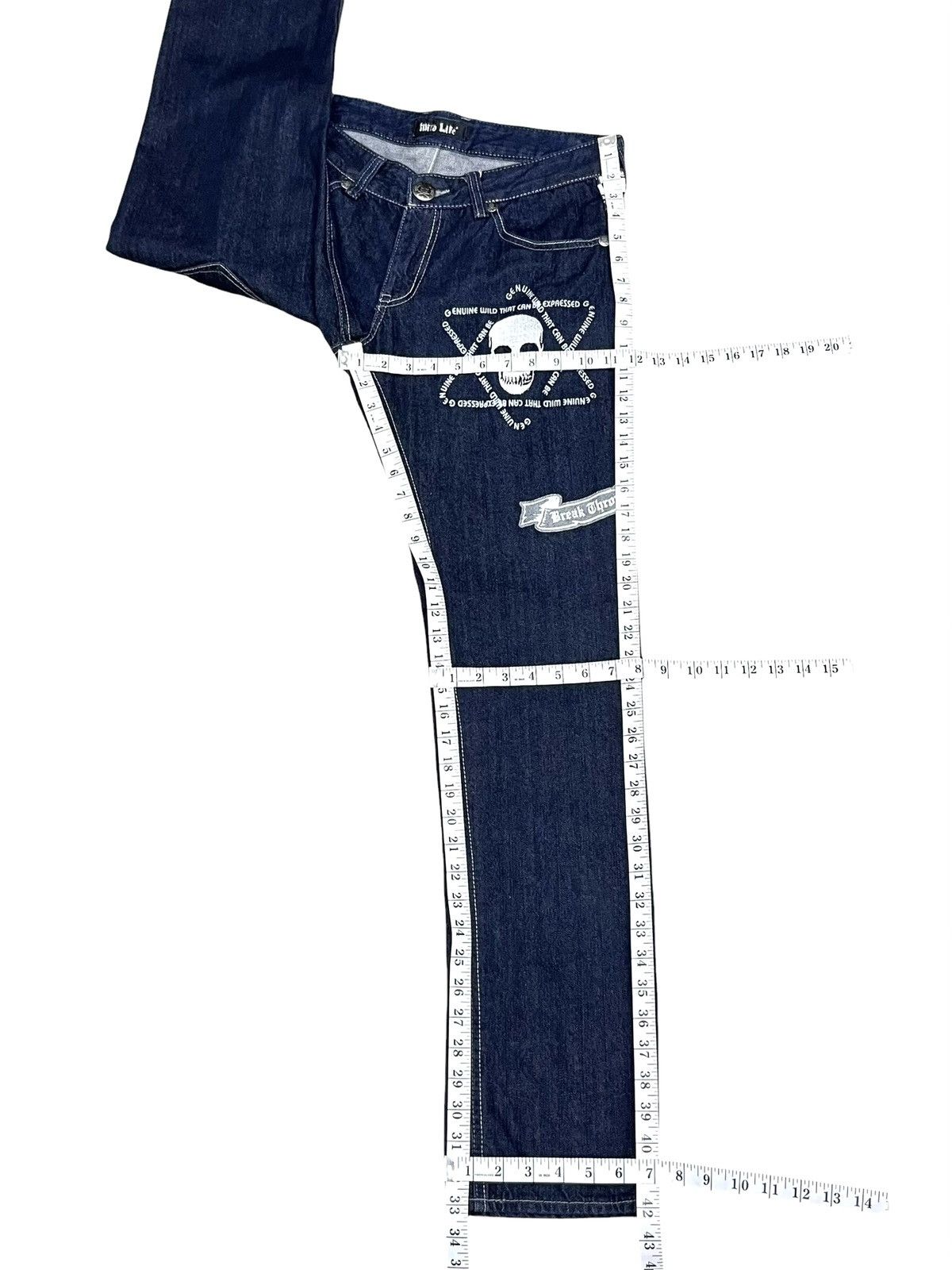 Japanese Brand FYE🔥WILD LIFE Punk Skull Embroidered Punk Denim L 31” Size US 31 - 14 Thumbnail