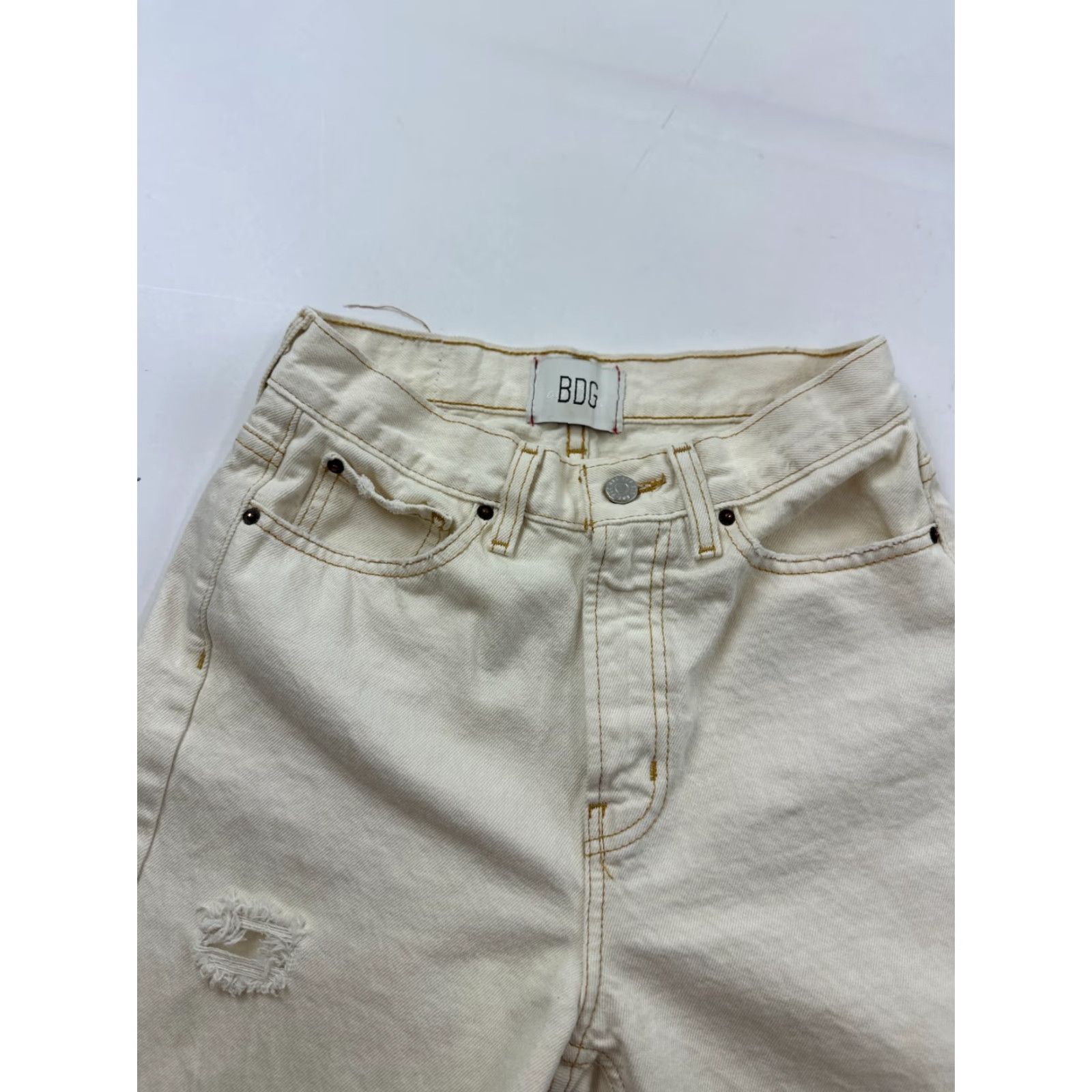 Bdg BDG Womens Jeans 27 Ivory Distressed High-Rise Straight Fit 5-Pocket Denim Casual Season Size 27" / US 4 / IT 40 - 6 Thumbnail