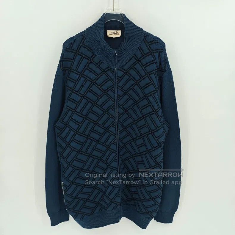 Hermes Hermes Blue wool knitted jacket Size US XXL / EU 58 / 5 - 1 Thumbnail