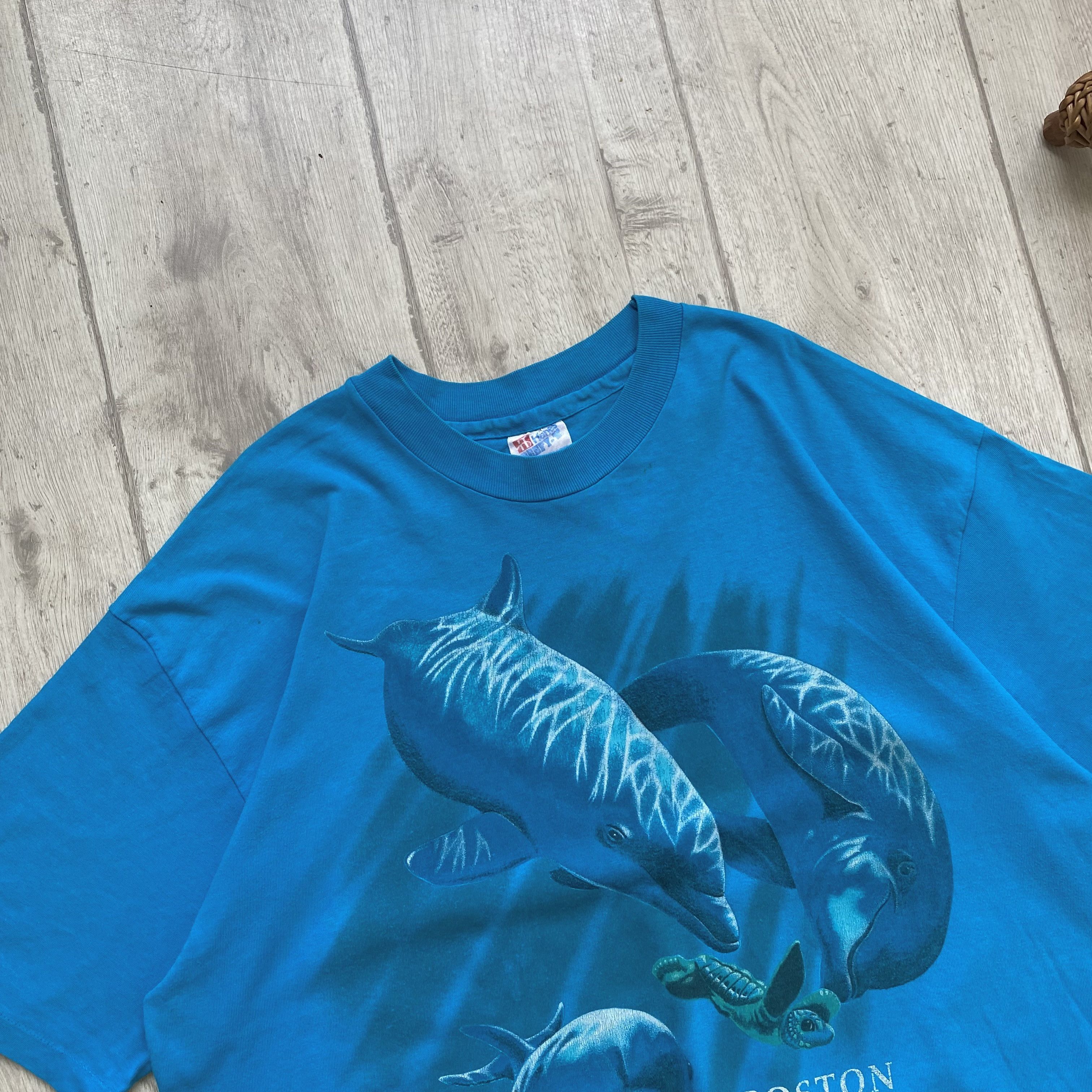 Hanes 🐬 Vintage 92s USA Boston Dolphins Logo tee Animal Harlequin Size US XL / EU 56 / 4 - 2 Thumbnail