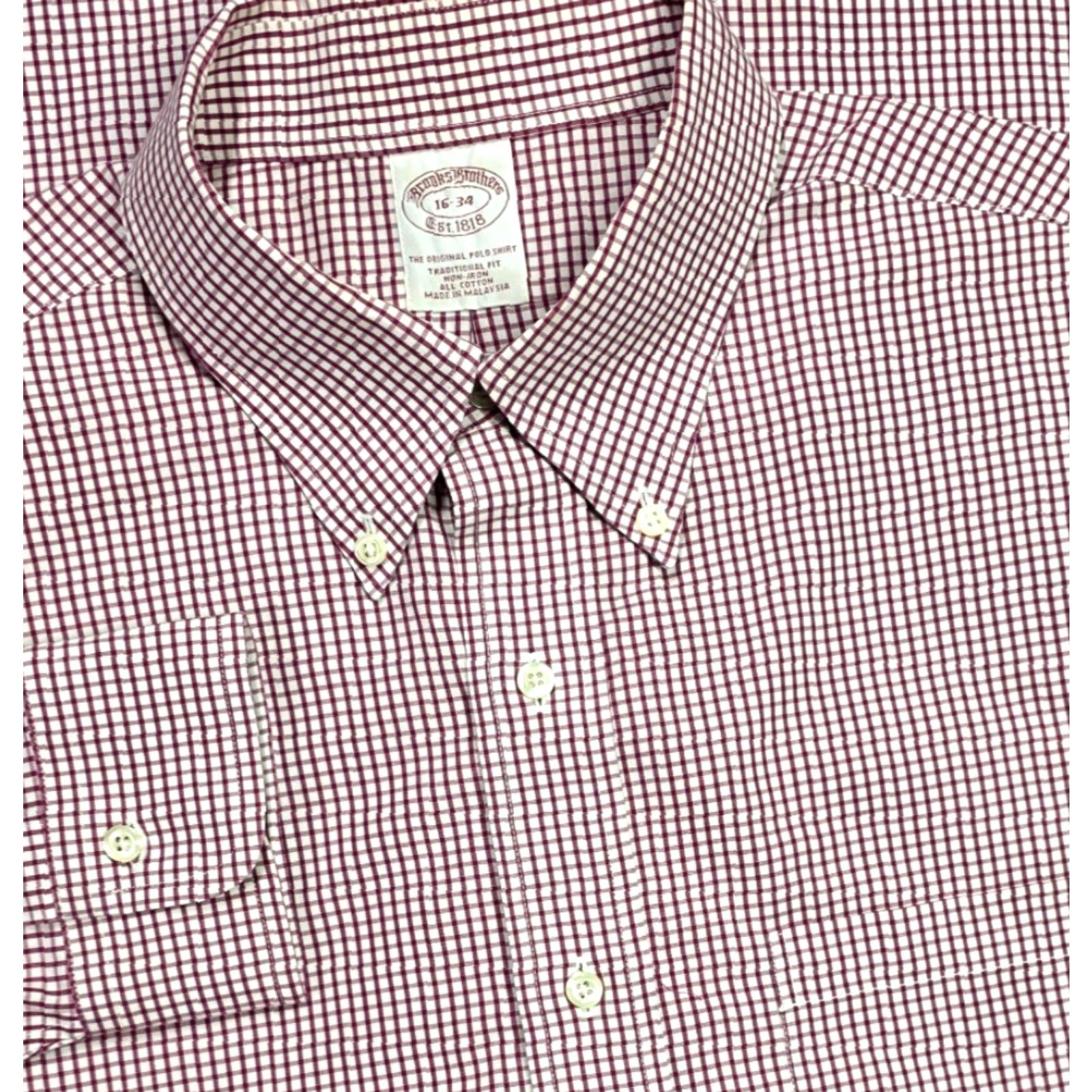 Brooks Brothers Brooks Brothers Shirt Mens Long Sleeve Button-Up 16 34 Traditional Fit blue white gingham OCBD Size US L / EU 52-54 / 3 - 2 Thumbnail