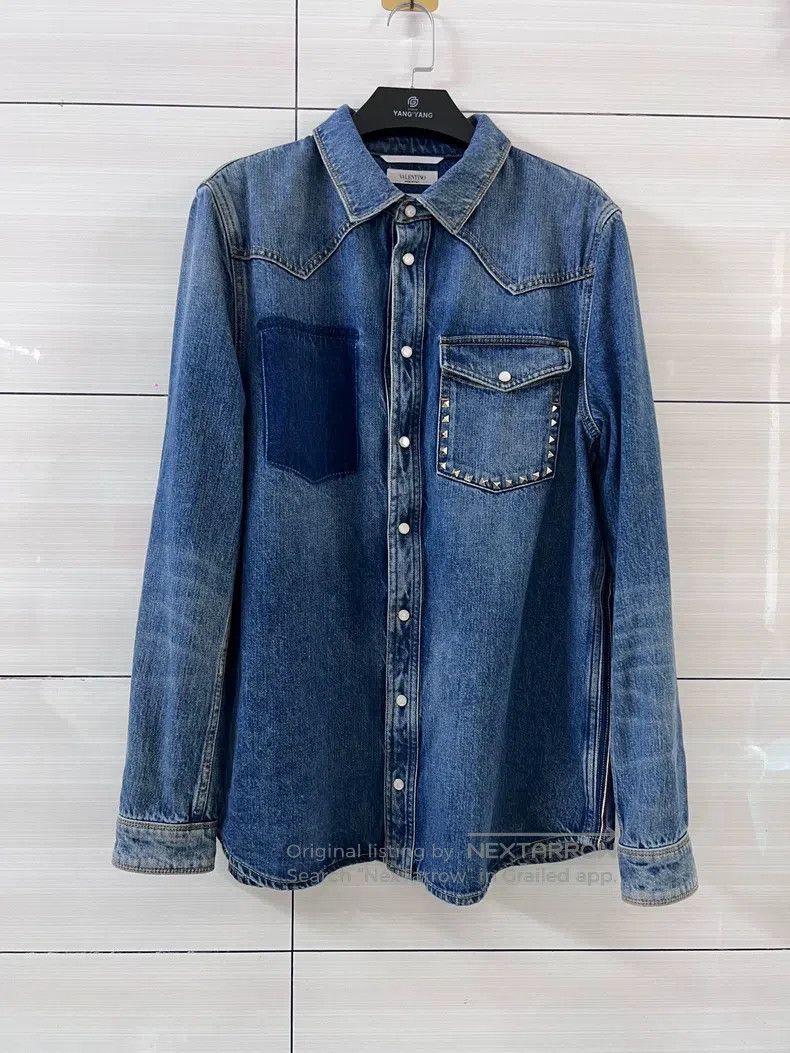 Valentino Valentino Denim willow studded shirt top Size US M / EU 48-50 / 2 - 1 Thumbnail