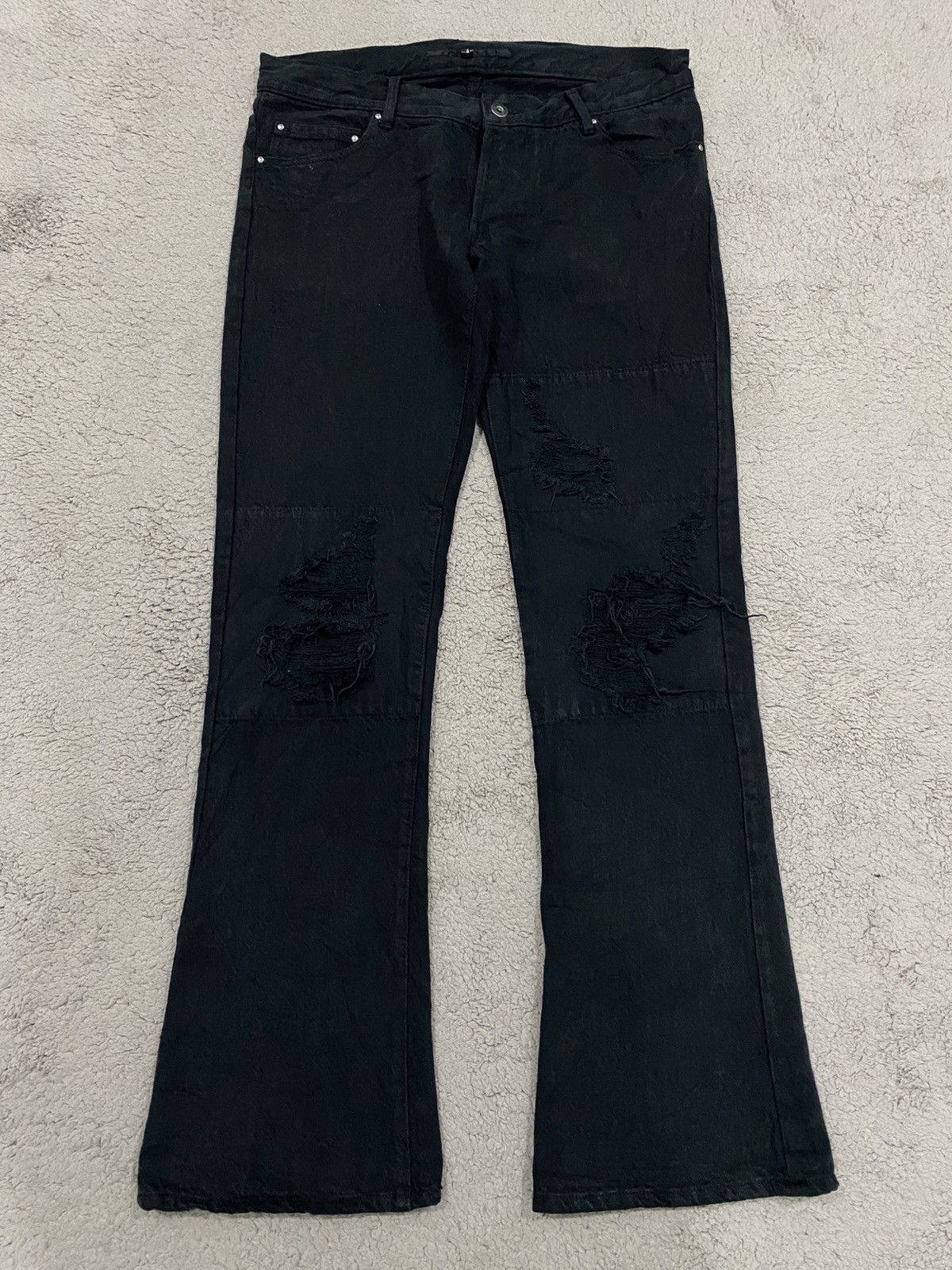 If Six Was Nine NEED GONE ‼️ No ID Black Flared Distressed like Tornado Mart Size US 33 - 2 Thumbnail