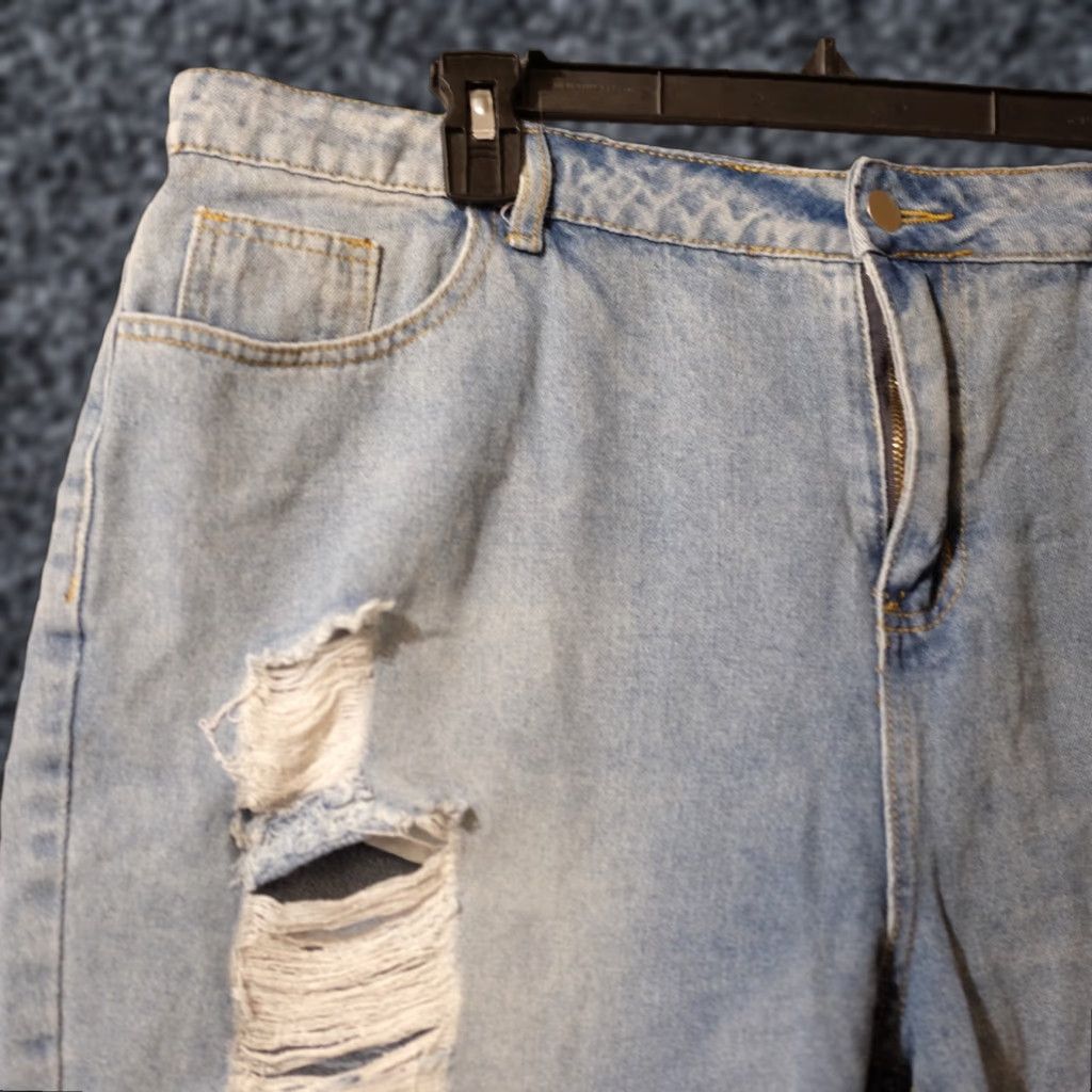 Vintage Bloomchic Distressed Cut Off Blue Denim Shorts Women 2XL Bermuda Denim Shorts Blue 5-Pocket Bohemian Summer Womens Size 40" / US 18 - 1 Thumbnail