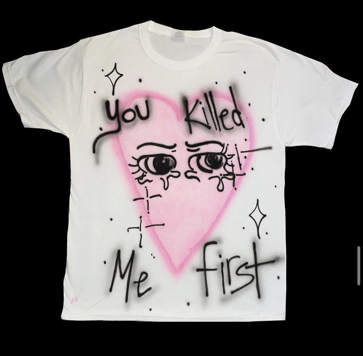 Handmade Airbrush Pink Sad Heart Tee Size US XL / EU 56 / 4 - 1 Thumbnail