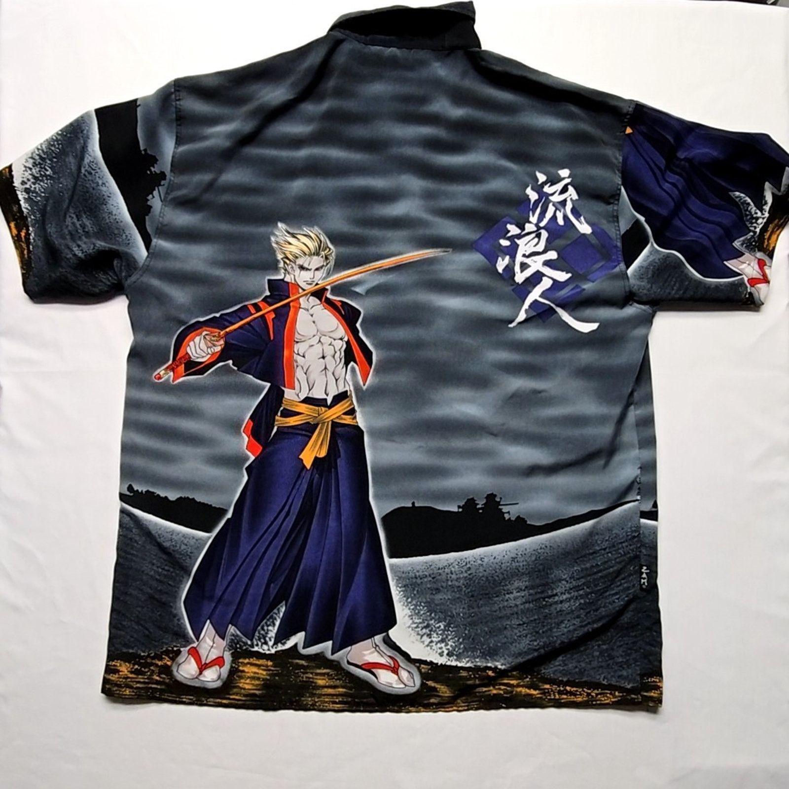 Other Anime Samurai Graphic AOP Shirt MT-2 Gray Mens XL Button-Up Size US XL / EU 56 / 4 - 6 Thumbnail