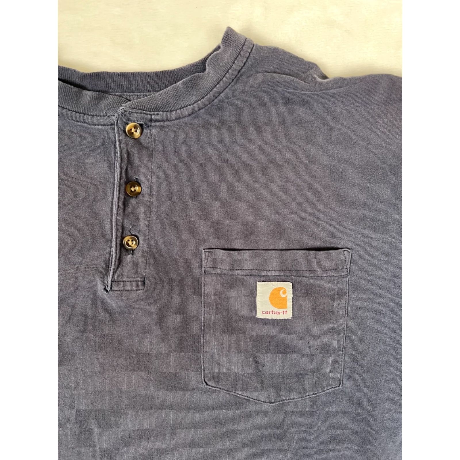 Carhartt Carhartt Men's Long Sleeve Henley Shirt XL Blue Sun Faded Grunge Pockets Knit Cotton Regular Vintage No N/A Size US XL / EU 56 / 4 - 2 Thumbnail
