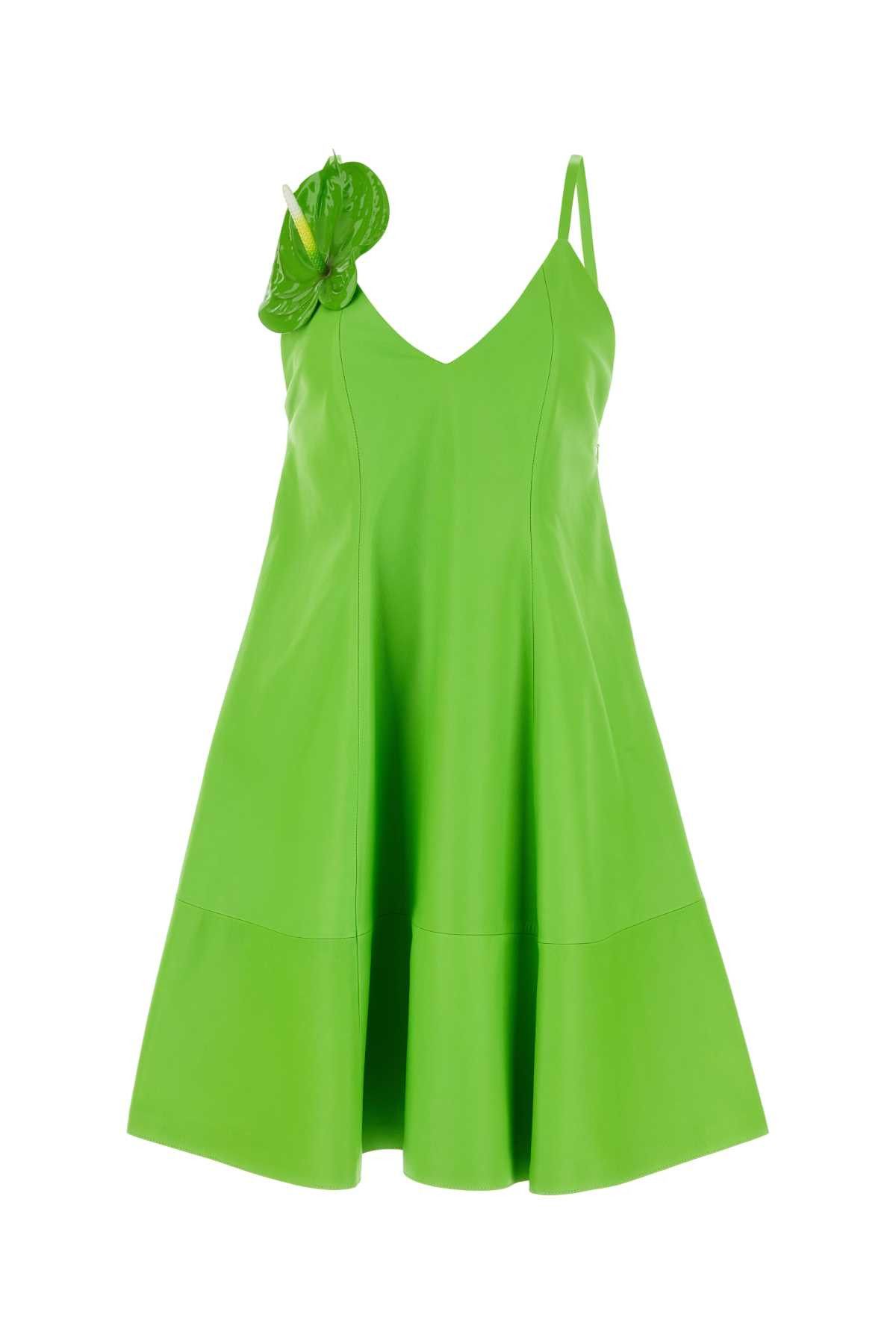 image of Loewe Fluo Green Leather Mini Dress, Women's (Size XS)