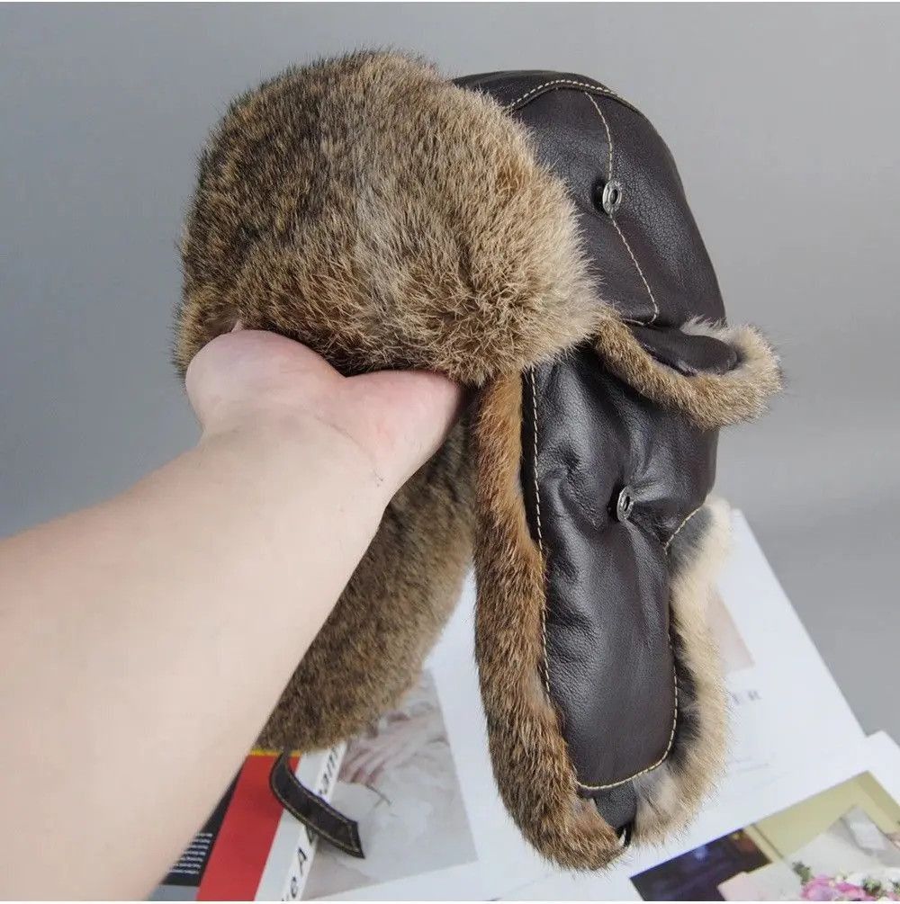 Vintage Unisex Genuine Sheepskin Real Rabbit Fur Hats Size ONE SIZE - 6 Thumbnail